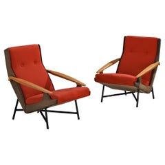 Vintage Claude Vassal Pair of Lounge Chairs in Duo-Tone Upholstery