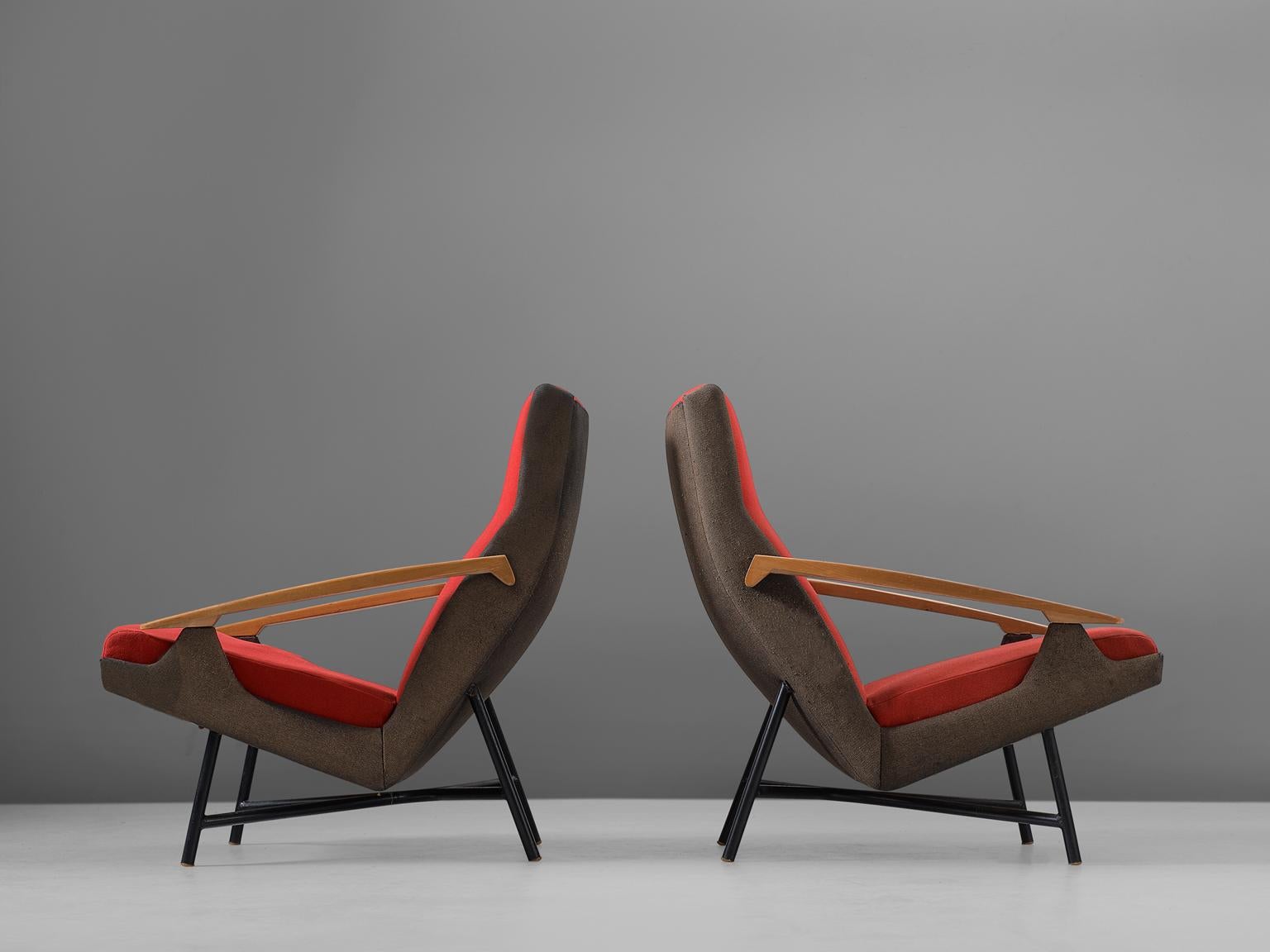 Mid-Century Modern Claude Vassal Set of Two Lounge Chairs in Duo-Tone Upholstery