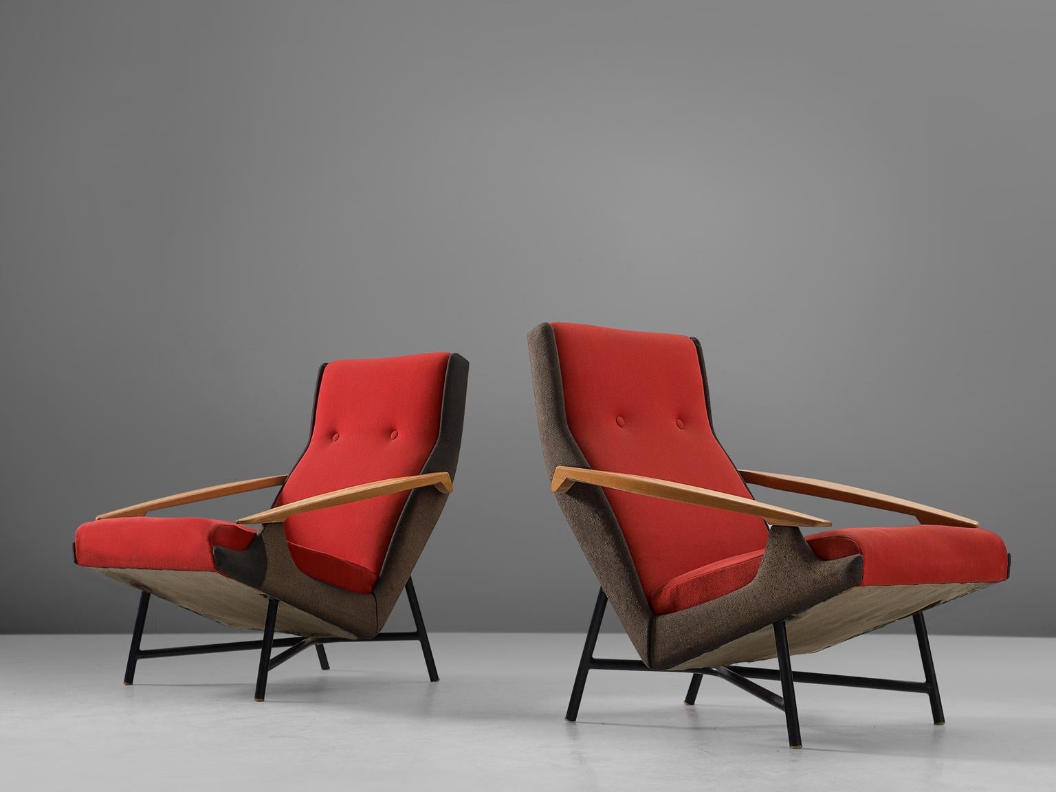 French Claude Vassal Set of Two Lounge Chairs in Duo-Tone Upholstery