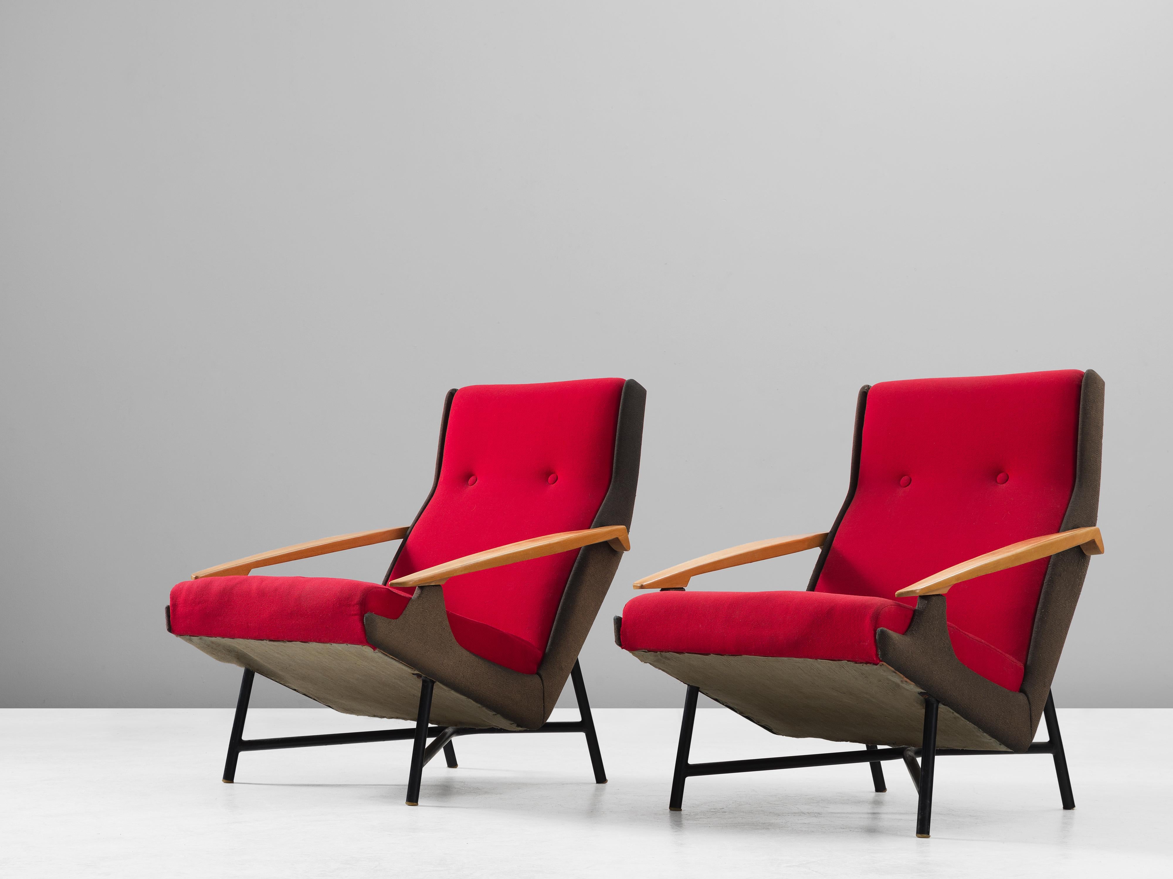 Claude Vassal Set of Two Lounge Chairs in Duo-Tone Upholstery In Good Condition In Waalwijk, NL
