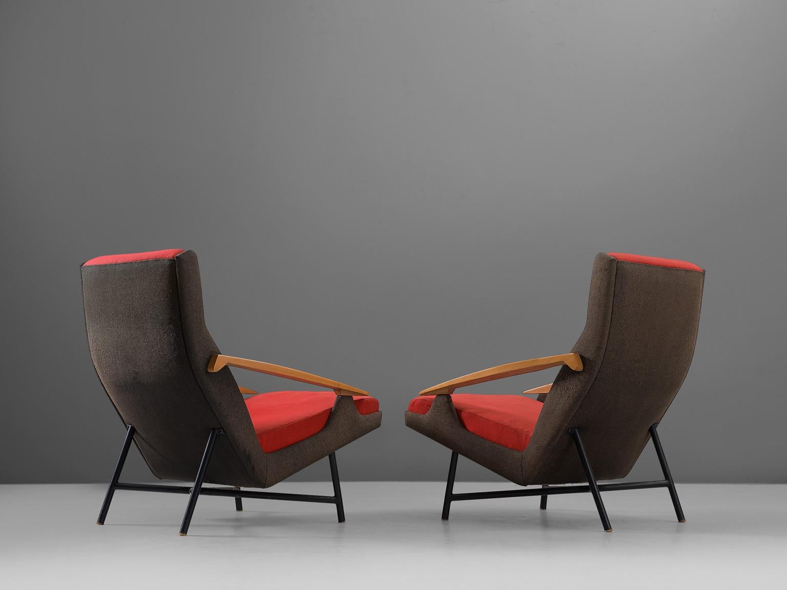 Mid-20th Century Claude Vassal Pair of Lounge Chairs in Duo-Tone Upholstery  For Sale