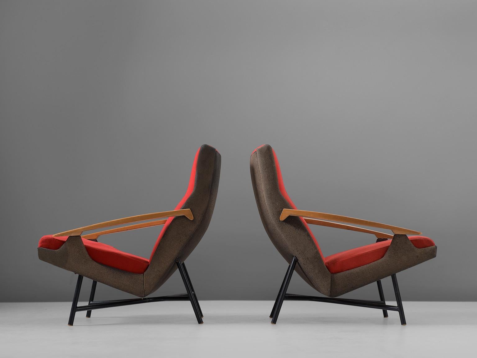 Métal Claude Vassal Paire de fauteuils de salon en tapisserie duo-teinte  en vente