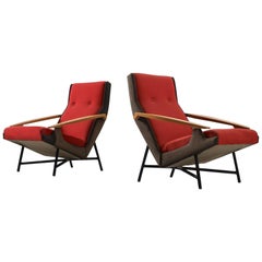 Claude Vassal Set of Two Lounge Chairs in Duo-Tone Upholstery