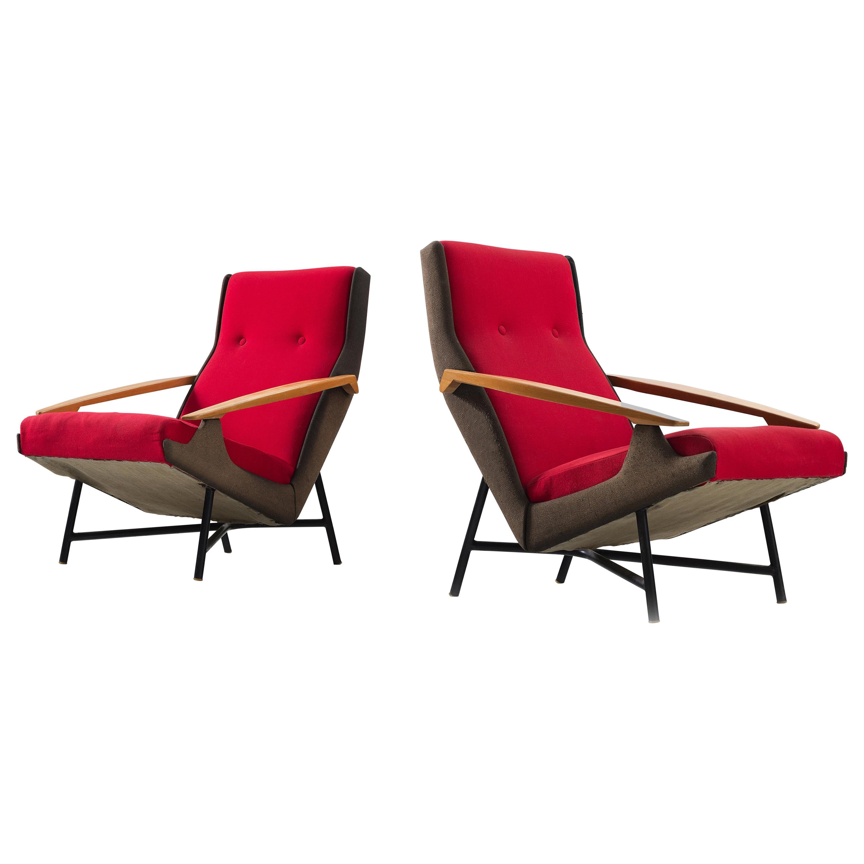 Claude Vassal Set of Two Lounge Chairs in Duo-Tone Upholstery