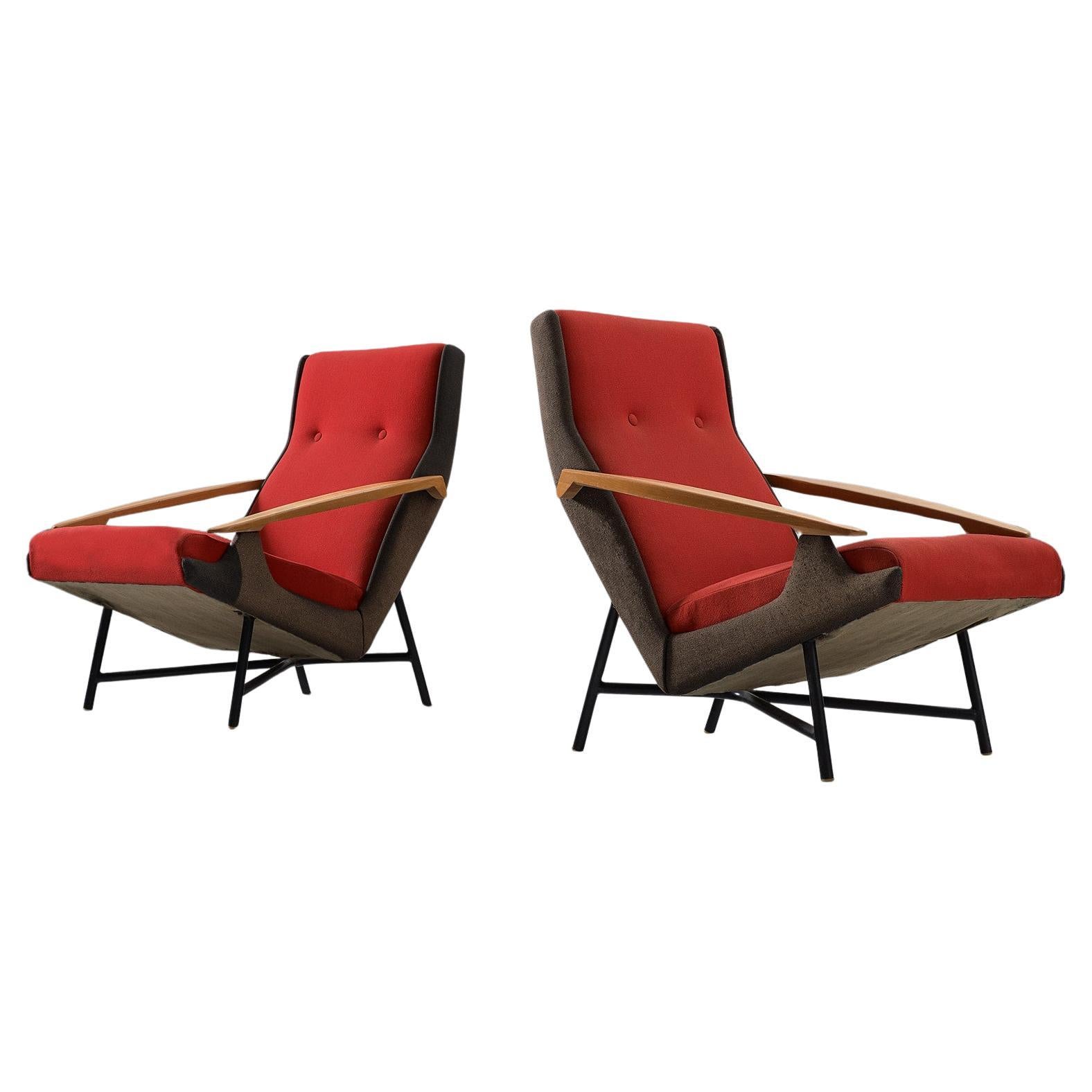 Claude Vassal Pair of Lounge Chairs in Duo-Tone Upholstery  For Sale