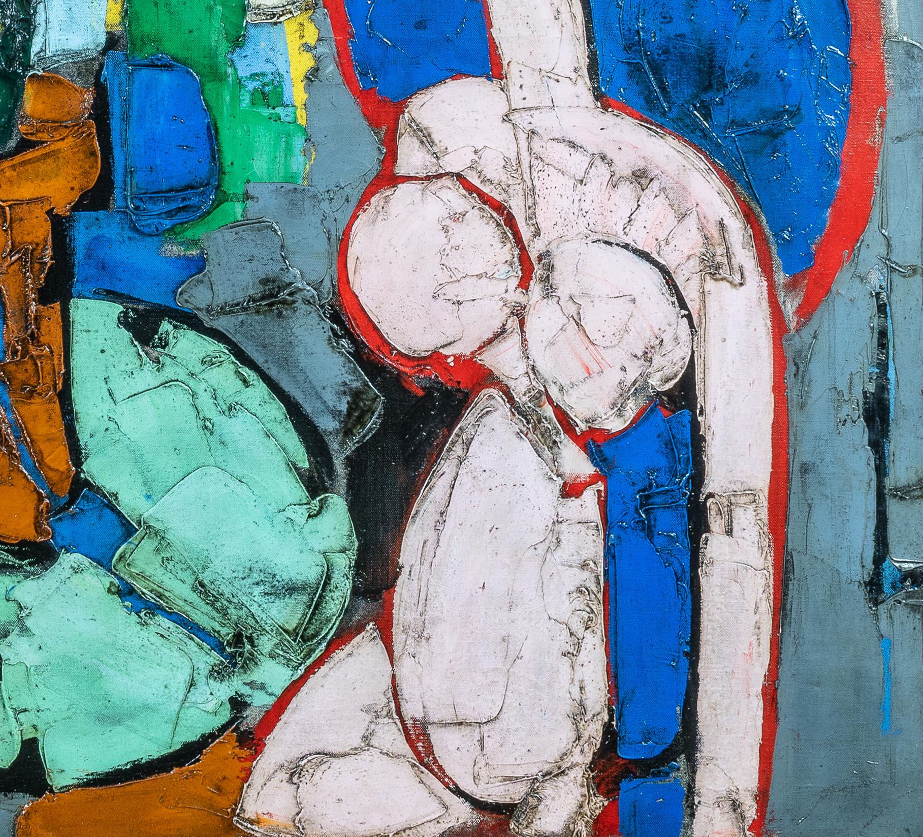 'Abstract Nude' Figurative abstract painting by Claude Venard. Amazing thick impasto which adds fabulous depth and texture. Colourful colour palette and beautiful detailing. 

Beginning his career restoring paintings at Le Louvre, Venard learnt his