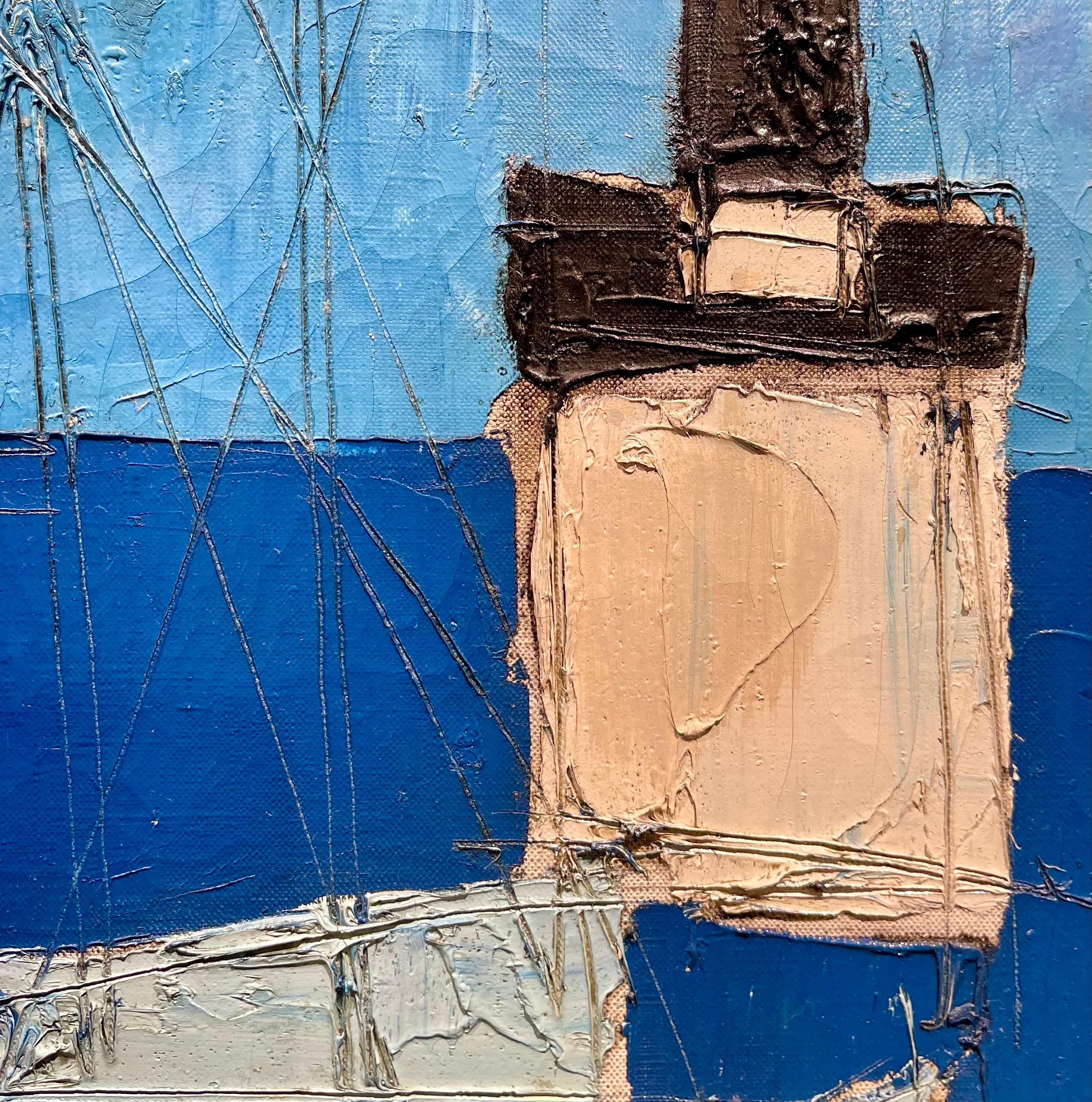 Magnifique peinture à l'huile sur toile Composition aux couleurs bleues de Venard 1