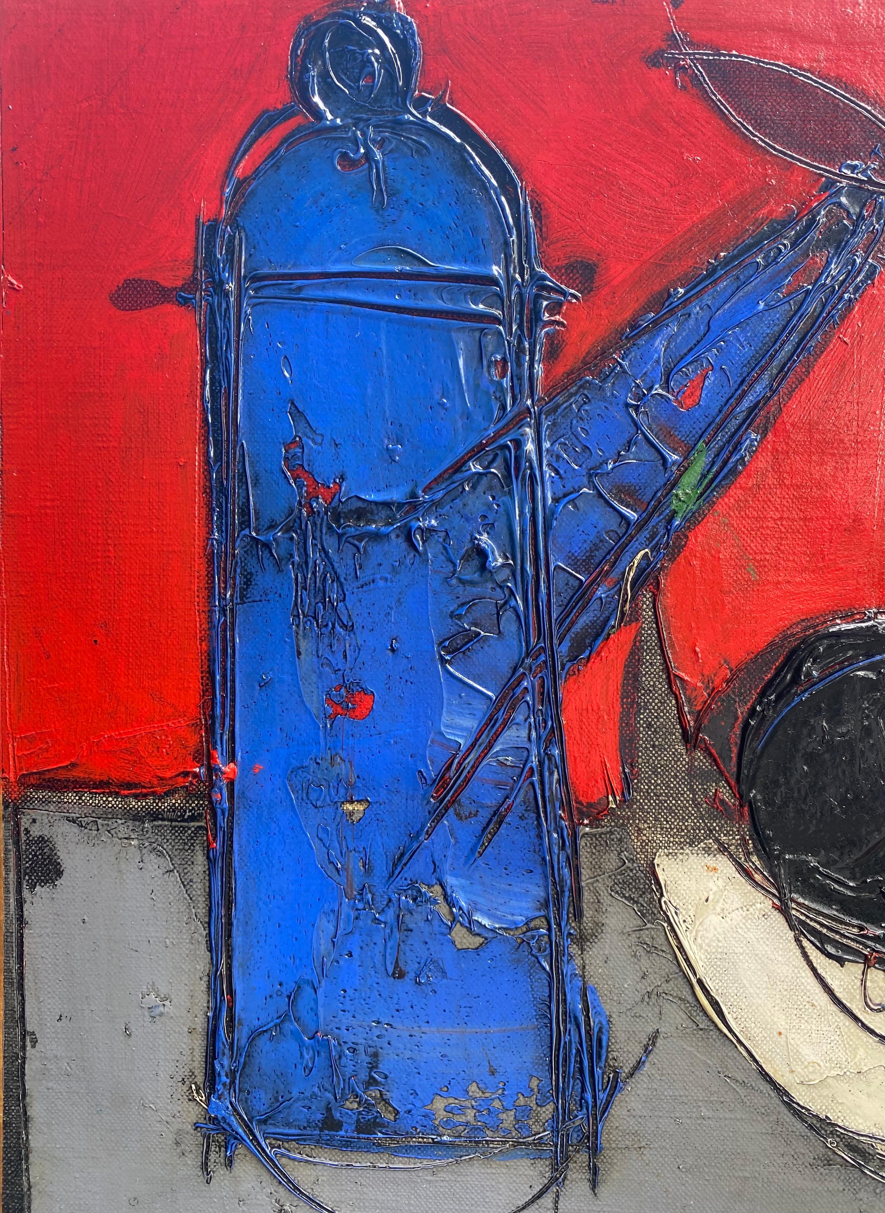 'Bleu et Rouge' Colourful 20th century abstract still life painting, red & blue  - Abstract Painting by Claude Vénard