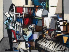 Colorful Still Life with Harlequin large oil painting