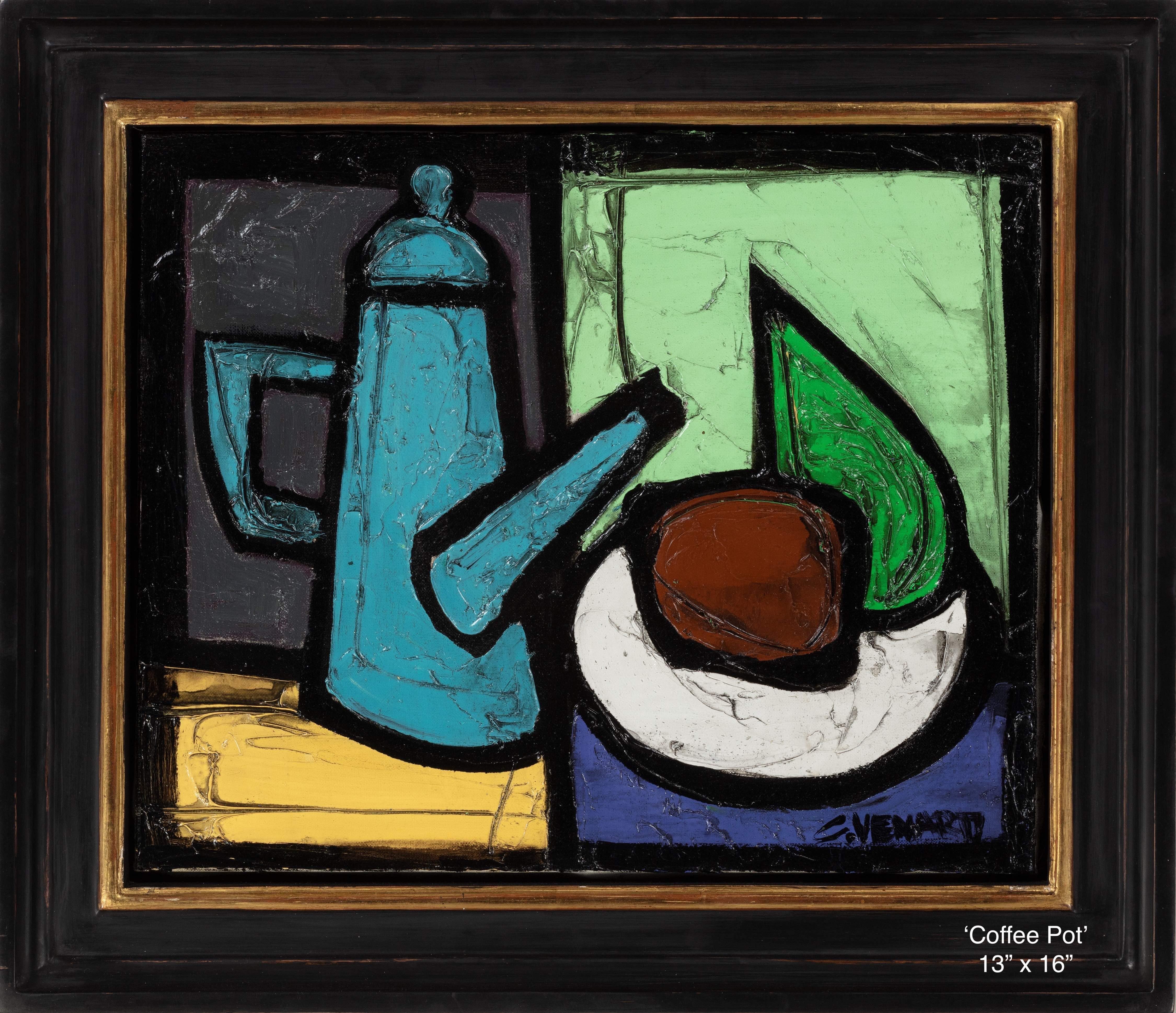 Cubist Style Colourful Still Life painting 'Coffee Pot' by Claude Venard - Painting by Claude Vénard