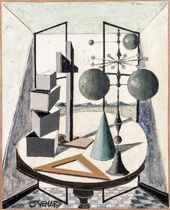 'Geometrie' 20th Century Abstract Post Cubist Still Life painting, instruments