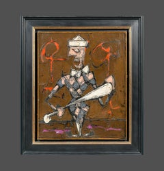 Jester 20th century Abstract painting of a Joker, checkerboard, joke, purple