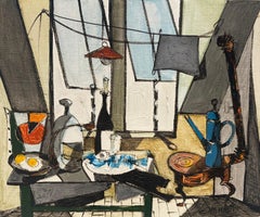 le Petit Déjeuner abstrait cubiste intérieur nature morte, studio, fenêtres