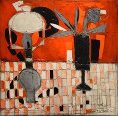 Vintage Nature morte en rouge et noir (Still-life in Red and Black), 1953