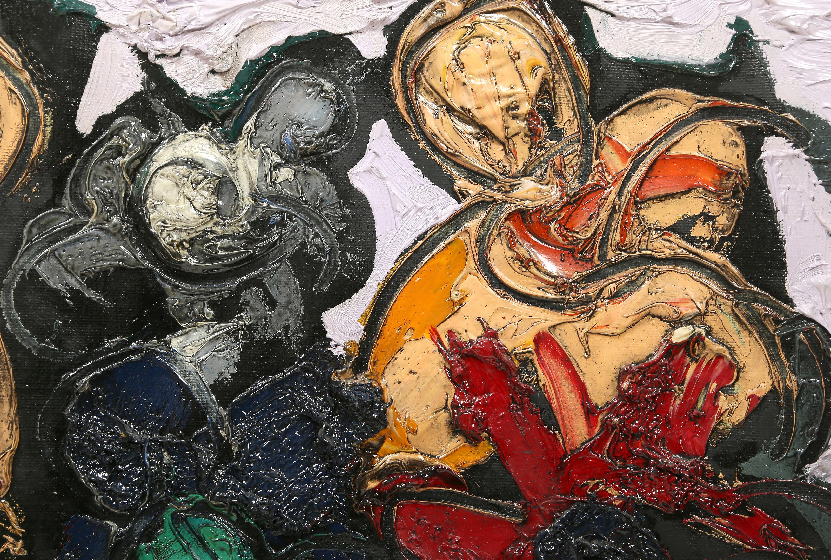 Nature morte florale, Pittura a olio moderna e sabbia su tela di Claude Venard - Painting di Claude Vénard