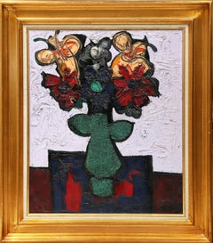 Nature morte florale, Modern Oil Painting and Sand on Canvas by Claude Venard
