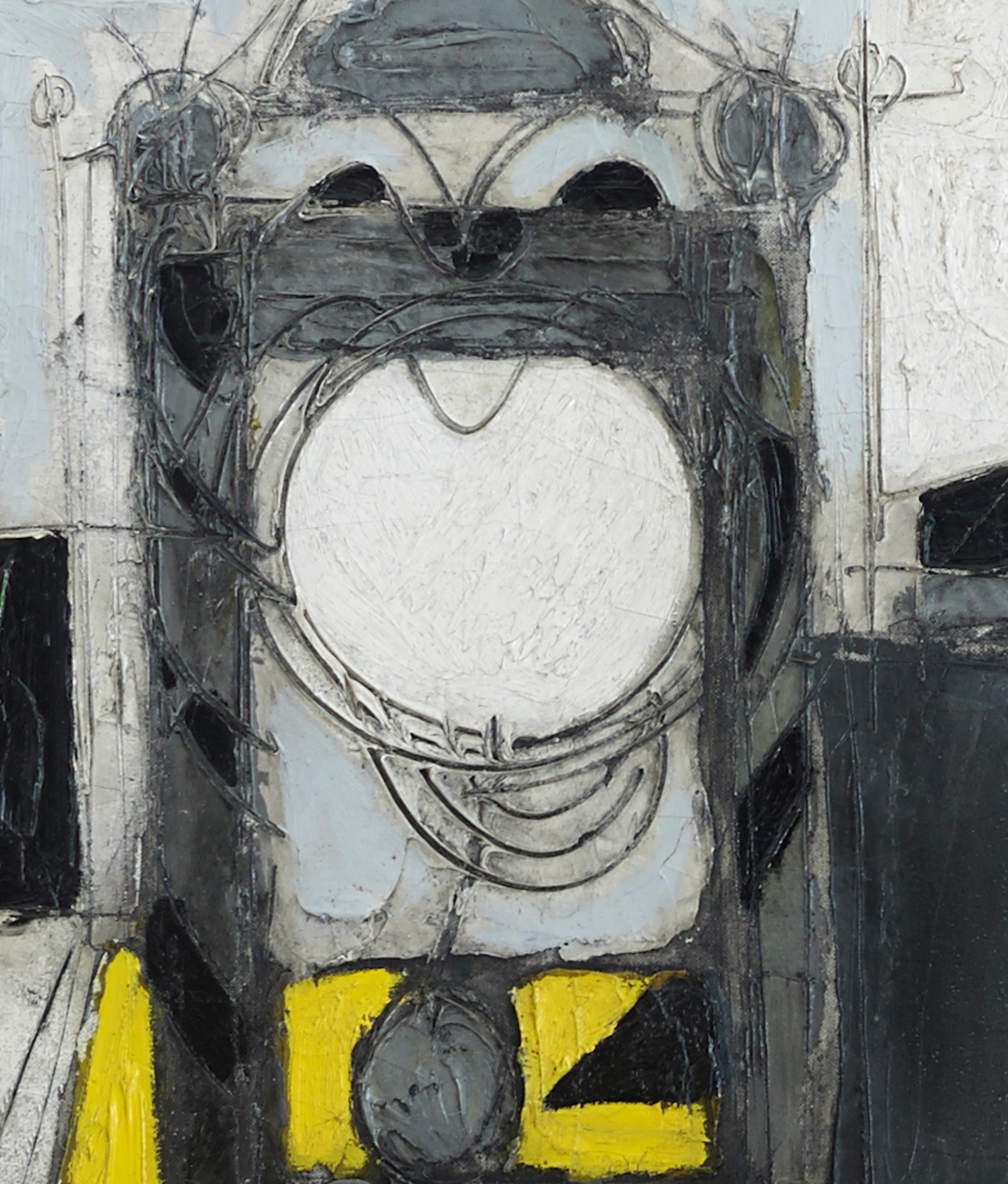 'Pendule et Verre' Natura morta astratta, giallo, bianco e nero - Painting di Claude Vénard