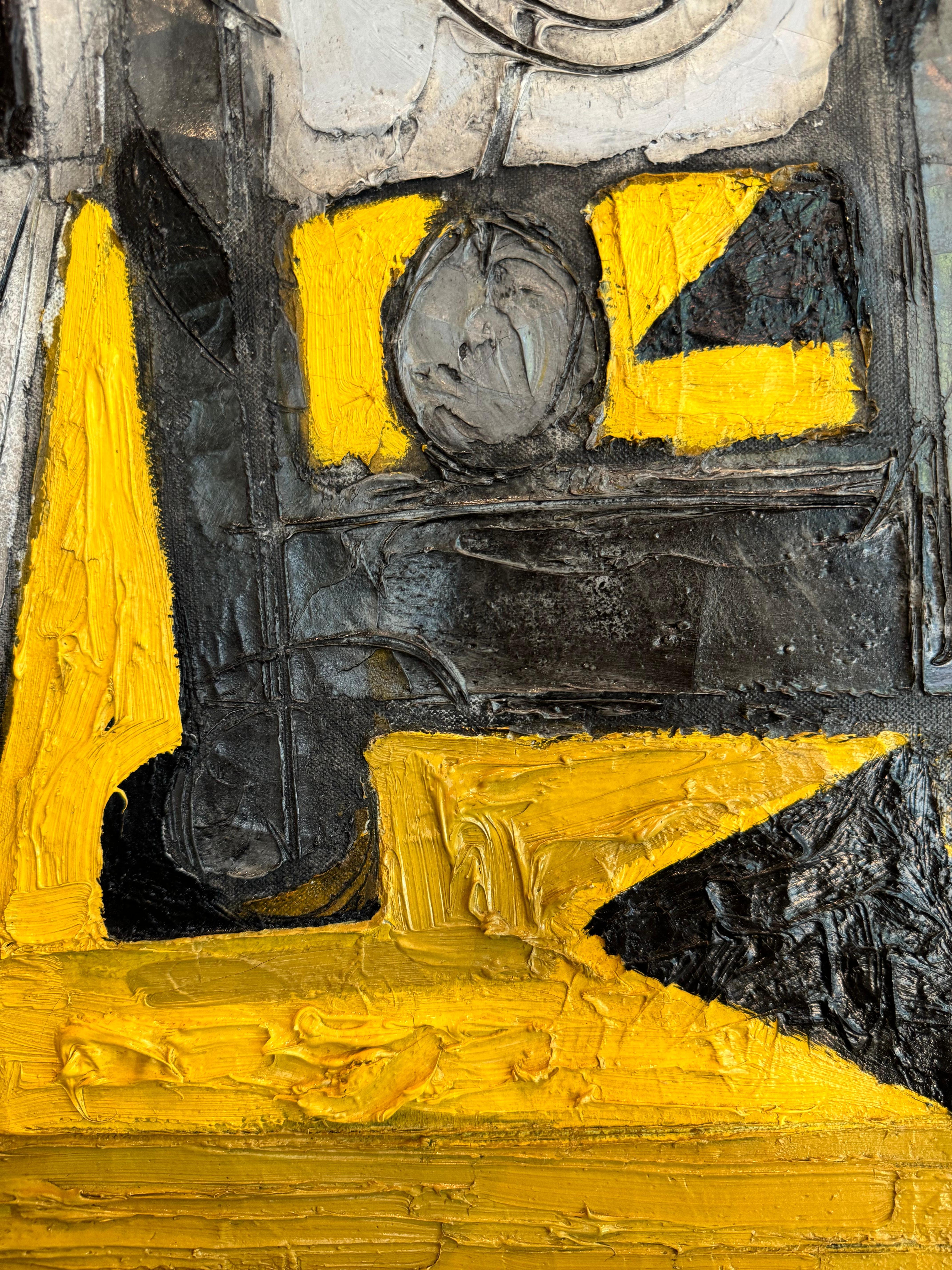'Pendule et Verre' Natura morta astratta, giallo, bianco e nero - Still-Life Painting Marrone di Claude Vénard