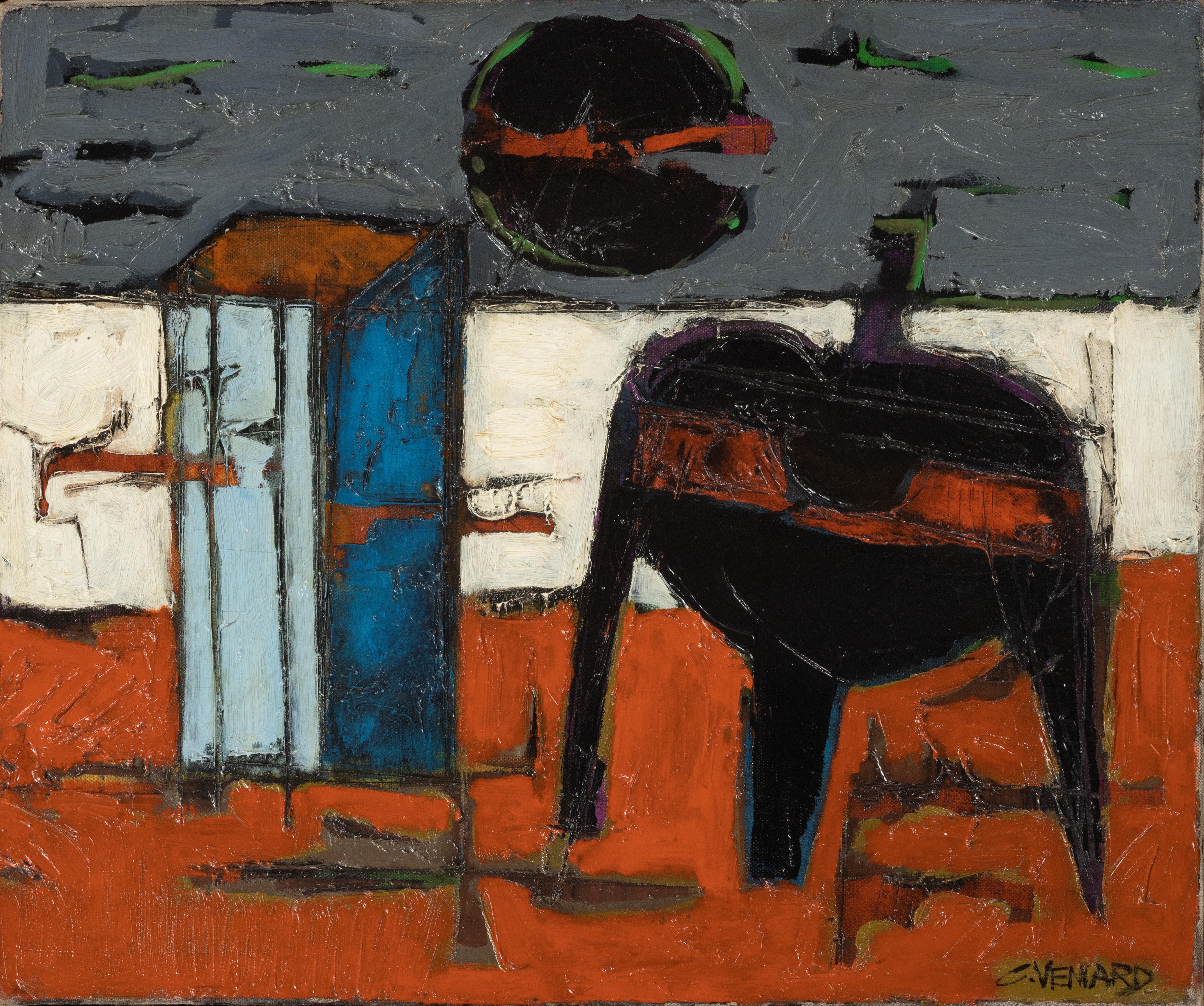 Claude Vénard Abstract Painting - Post-Cubist 20th Century Oil Painting by Claude Venard 'Cabane de Plage' 