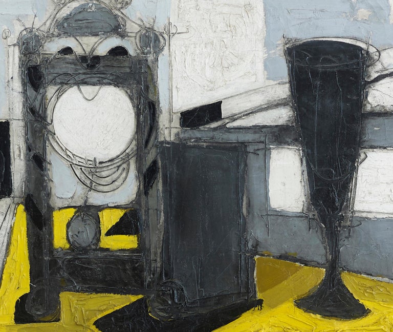 Post-Cubist 20th Century Still-Life painting 'Pendule et Verre' Yellow & Black For Sale 1