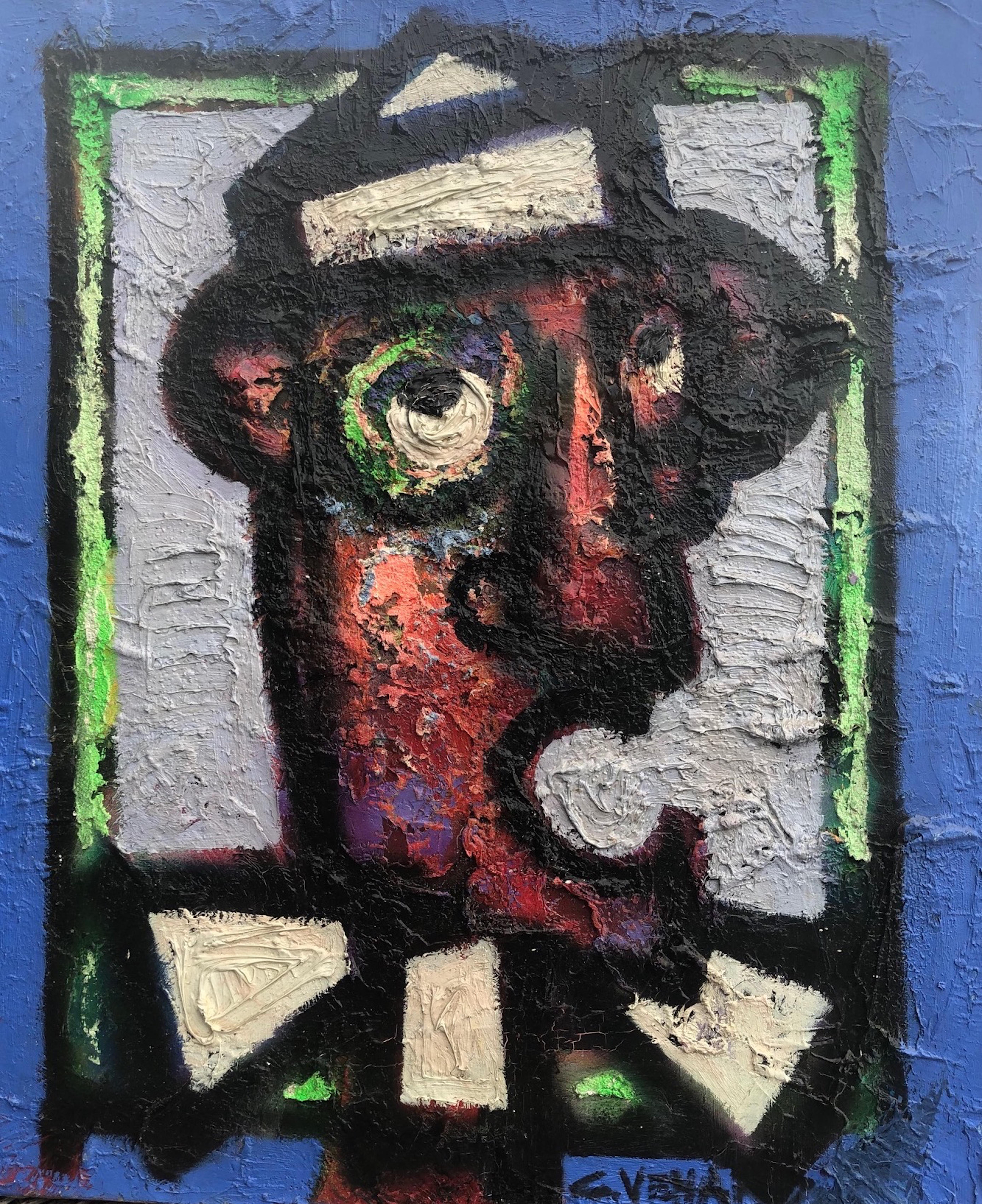 Post Cubist Abstract 20th Century Colourful Painting 'Le Clown' by Claude Venard 2