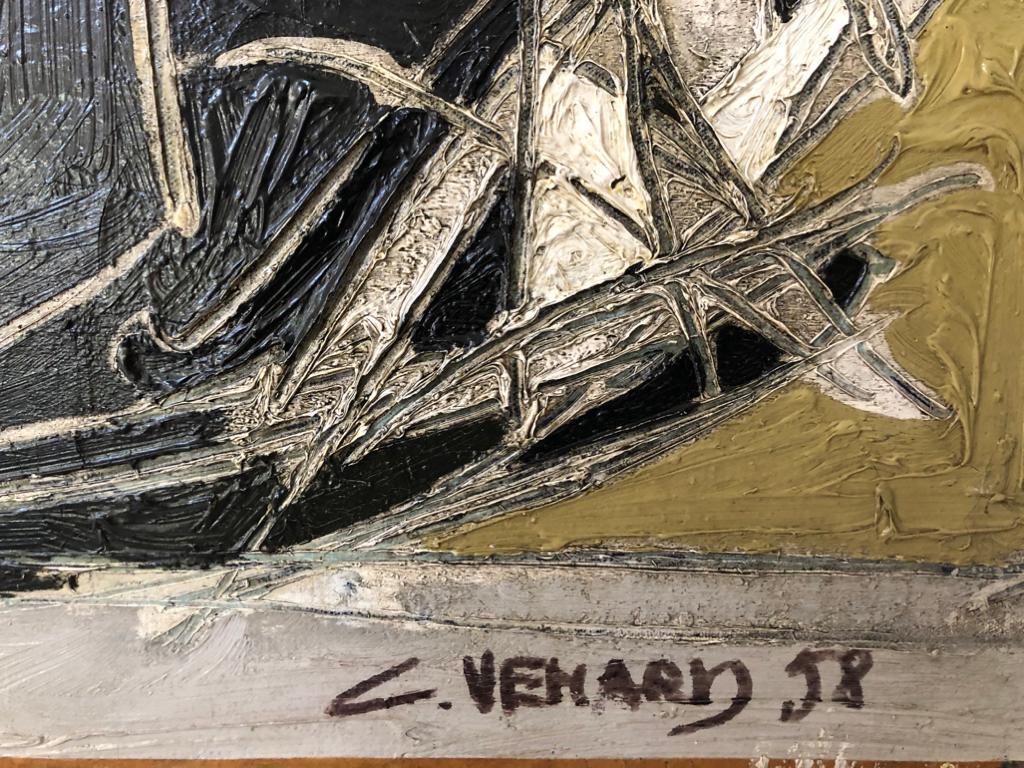 Post Cubist Abstract Painting of a Fish 'le Dorade' by Claude Venard  - Gray Still-Life Painting by Claude Vénard