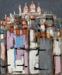 Parisian Cityscape by Claude Venard 'Sacre Coeur Matin' in a Post-Cubist style