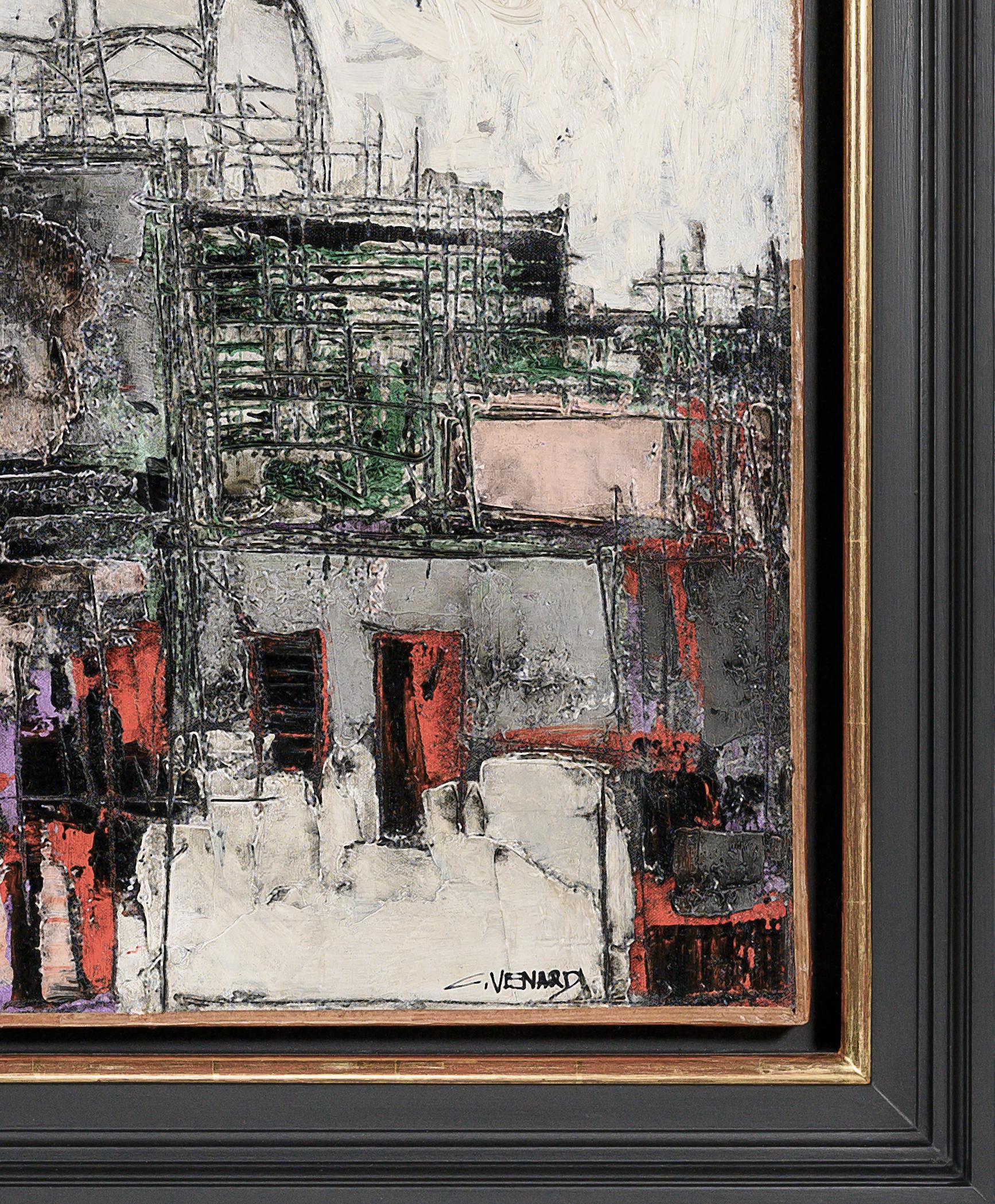 Sacro Cuore, Cieli Rosa' Parigi 20° secolo dipinto paesaggistico, rosso, rosa, bianco - Abstract Painting Grigio di Claude Vénard