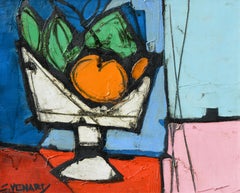 Vintage Still Life with Fruit in White Vase