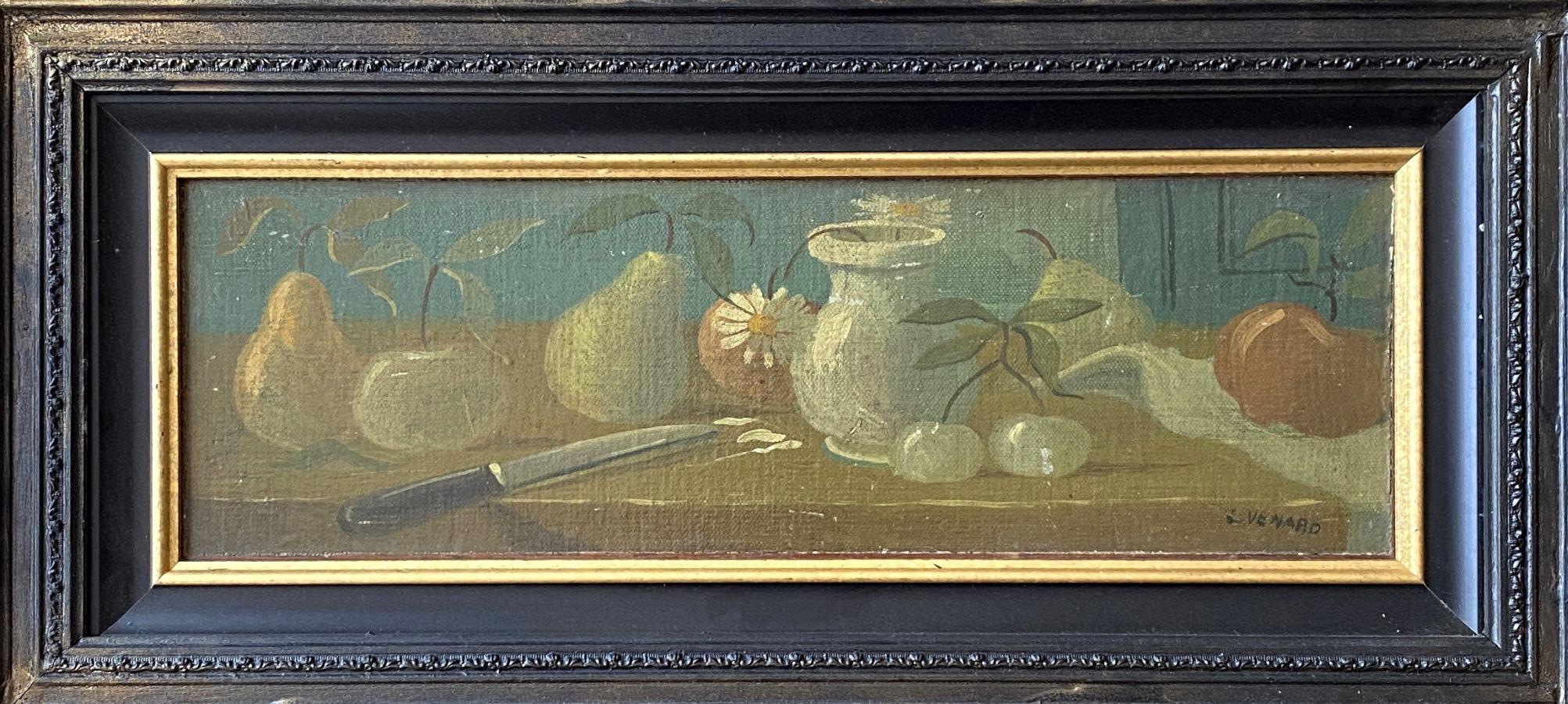 Bodegón con frutas - Óleo original sobre tabla Firmado a mano - Painting de Claude Vénard