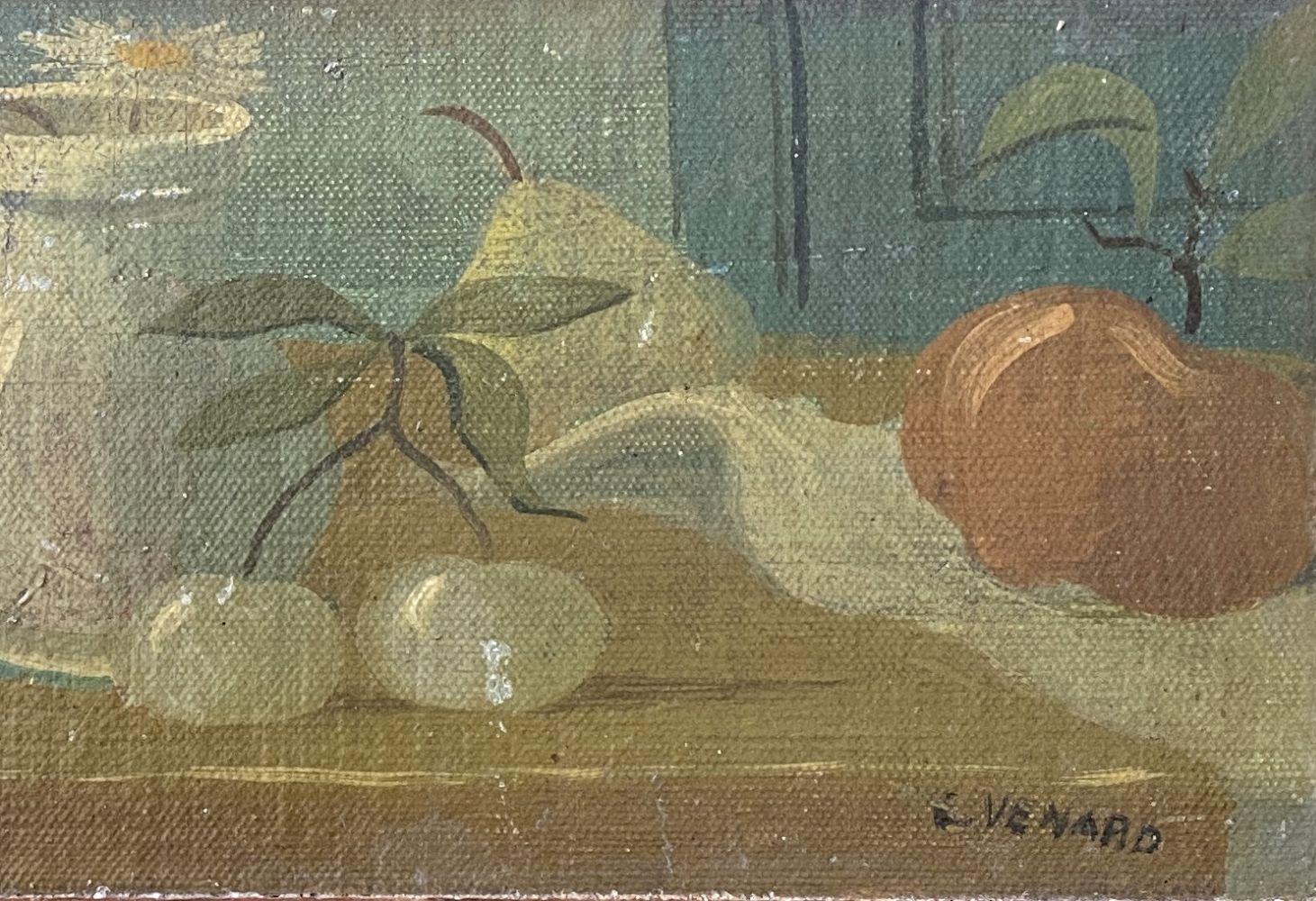 Claude Venard
Bodegón con frutas

Óleo sobre tabla, c. 1930
Firmado abajo a la izquierda
Sobre panel tamaño 17 x 49 cm
En marco de madera tamaño 38 x 71 cm

Muy buen estado