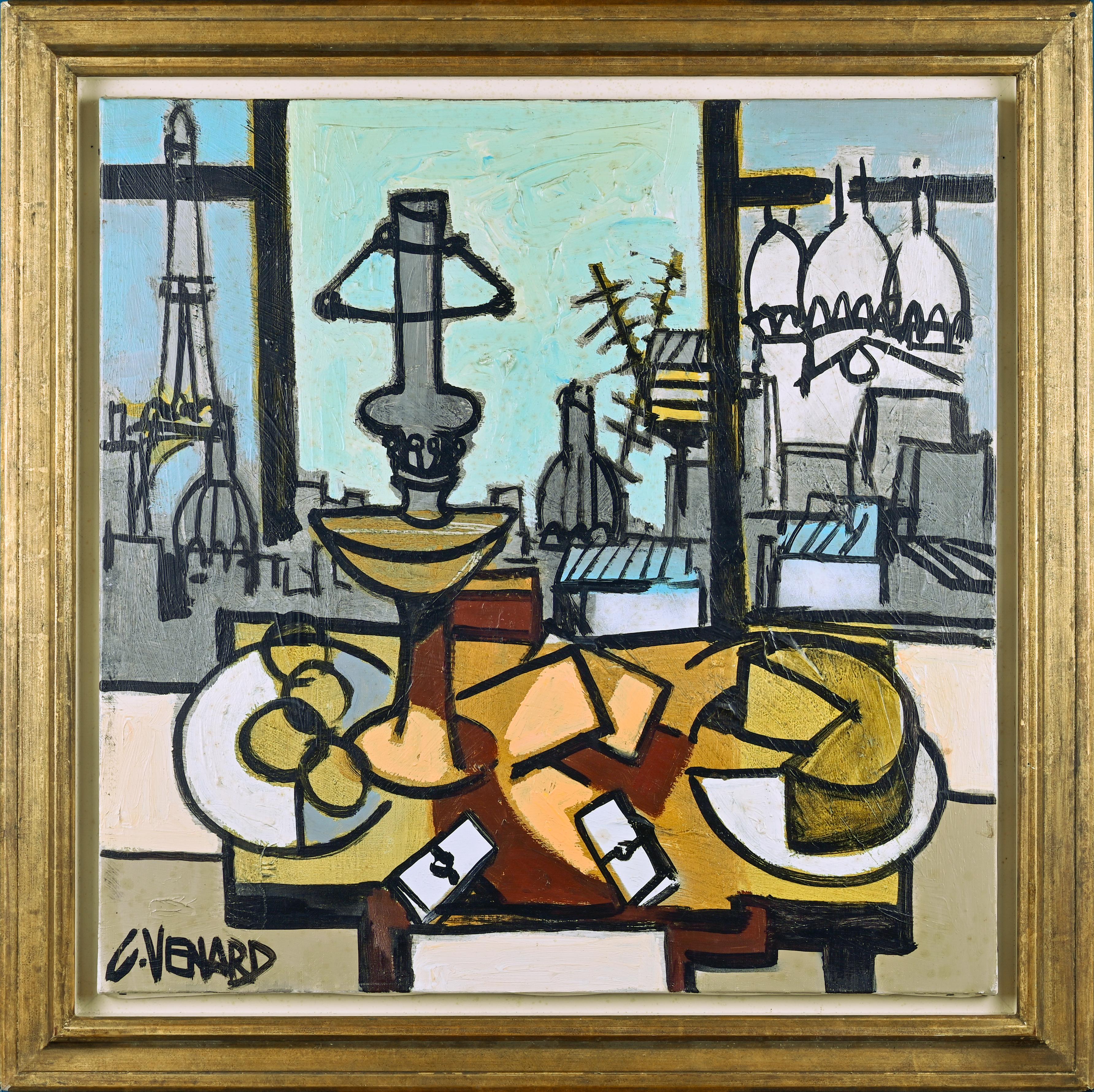 Abstraktes Interieurgemälde „Tour Eiffel, Sacre Coeur“ aus Paris, Eiffelturm – Painting von Claude Vénard