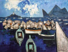 Vibrant Blue Abstract Harbour Scene with Boats and Sea 'Le Port' by ClaudeVenard