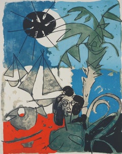 Seascape : Bather and Boats - Original lithograph, Handsigned and Numbered /100