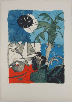 Seascape : Bather and Boats - Original lithograph, Handsigned and Numbered /100