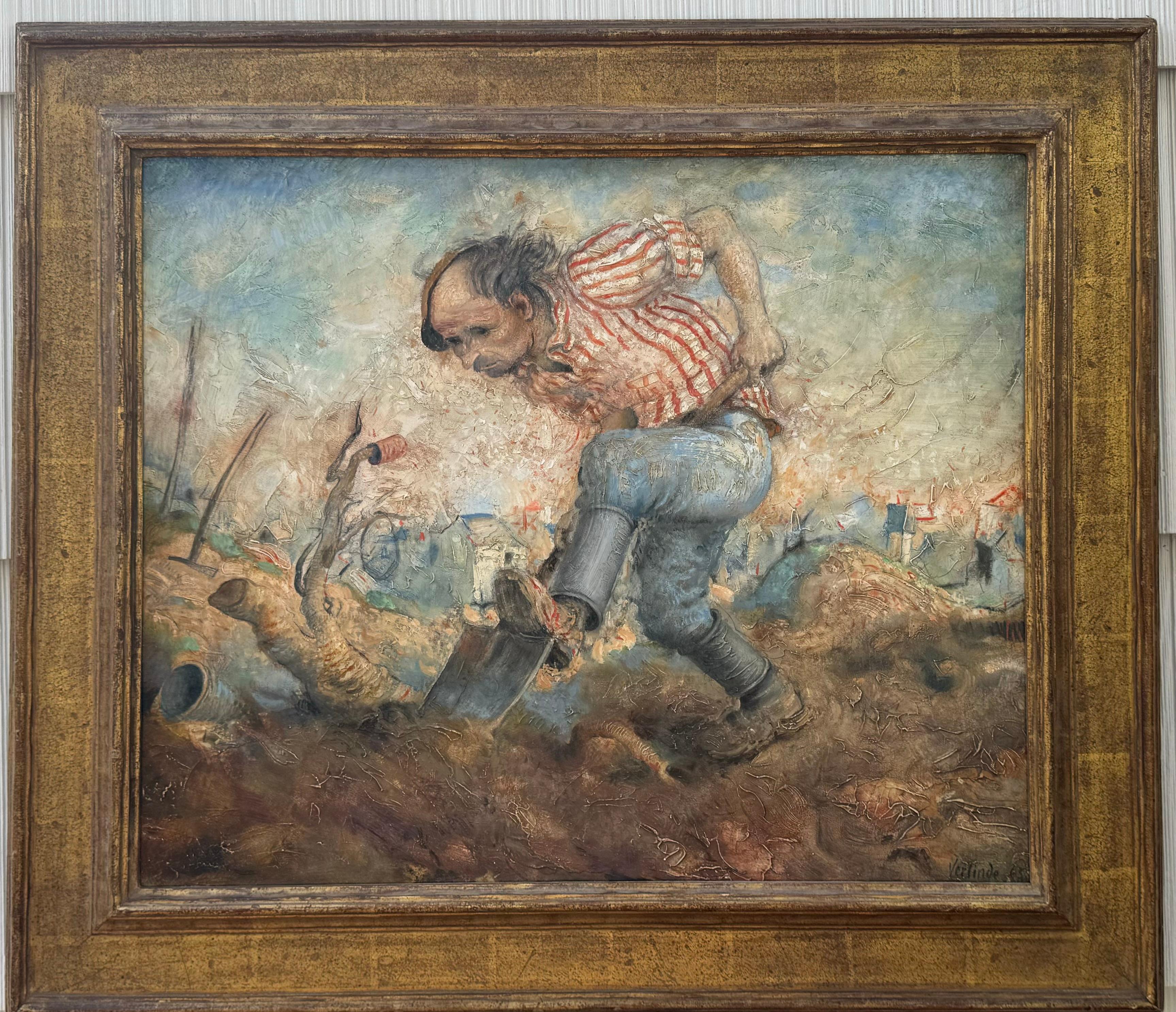 Magicien français, réaliste surréaliste à la ferme, 1965 - Painting de Claude Verlinde