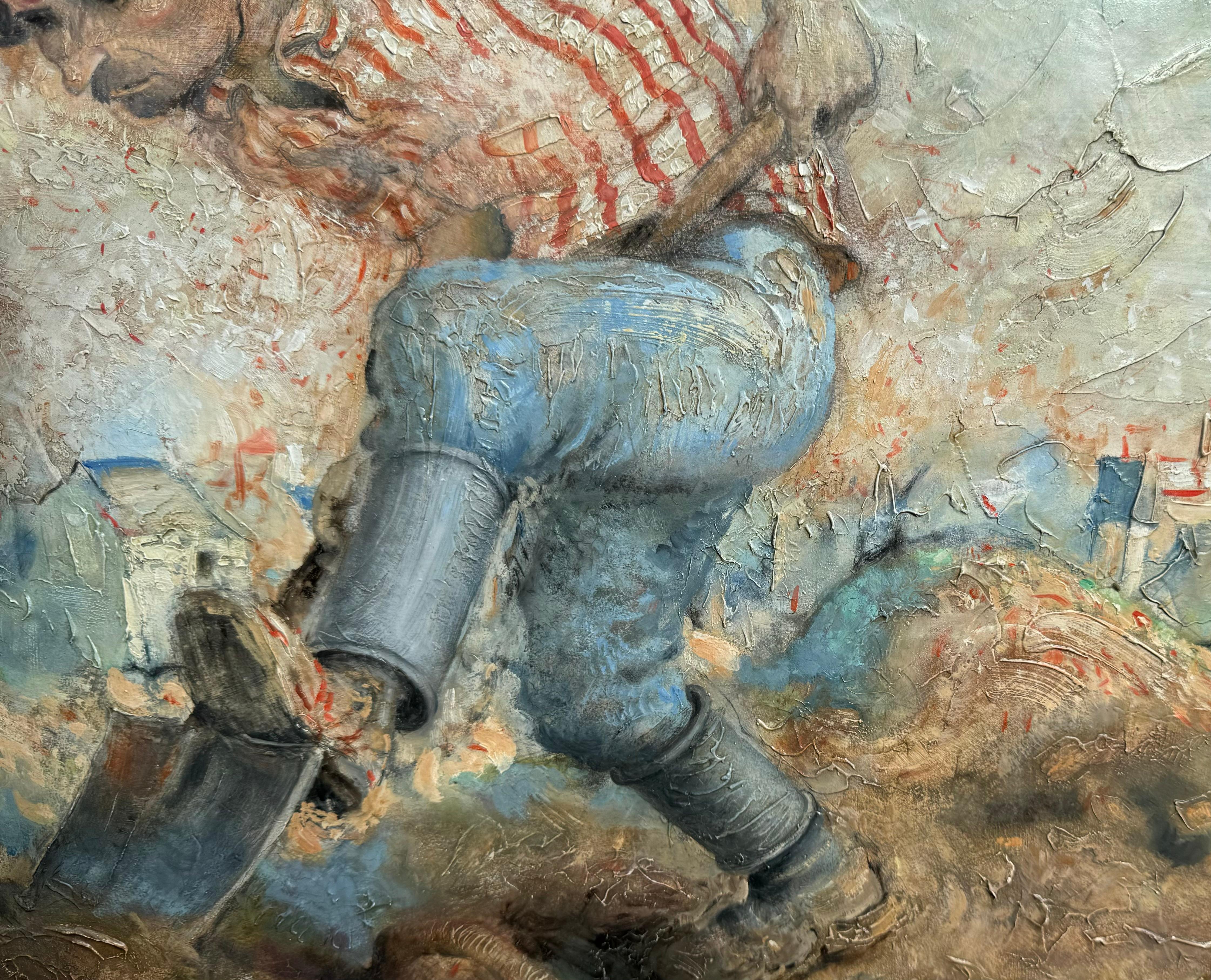 Magicien français, réaliste surréaliste à la ferme, 1965 - Marron Figurative Painting par Claude Verlinde