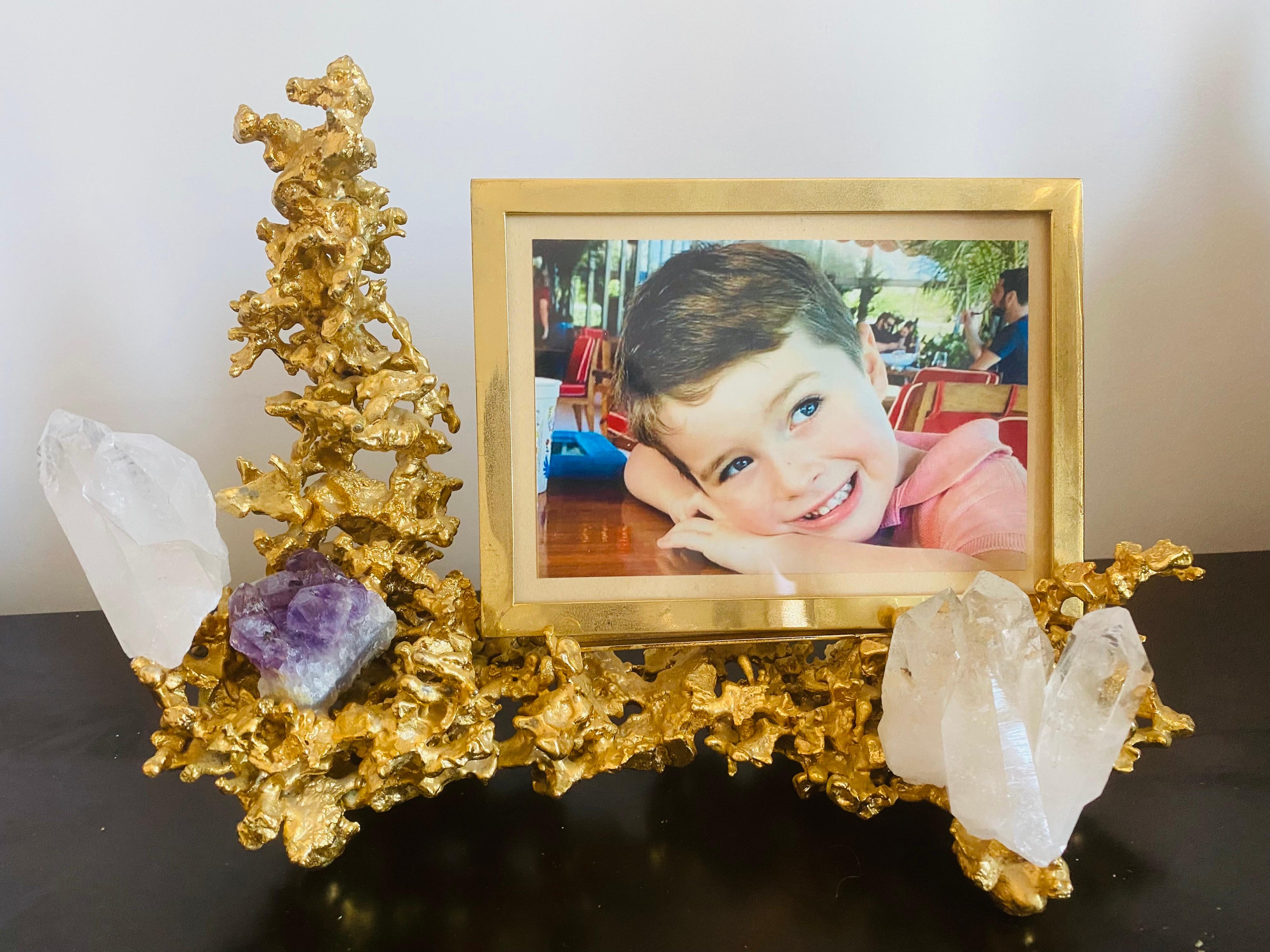 Claude Victor Boeltz French 1970s Gold Bronze Crystal Amethyst Picture Frame For Sale 5