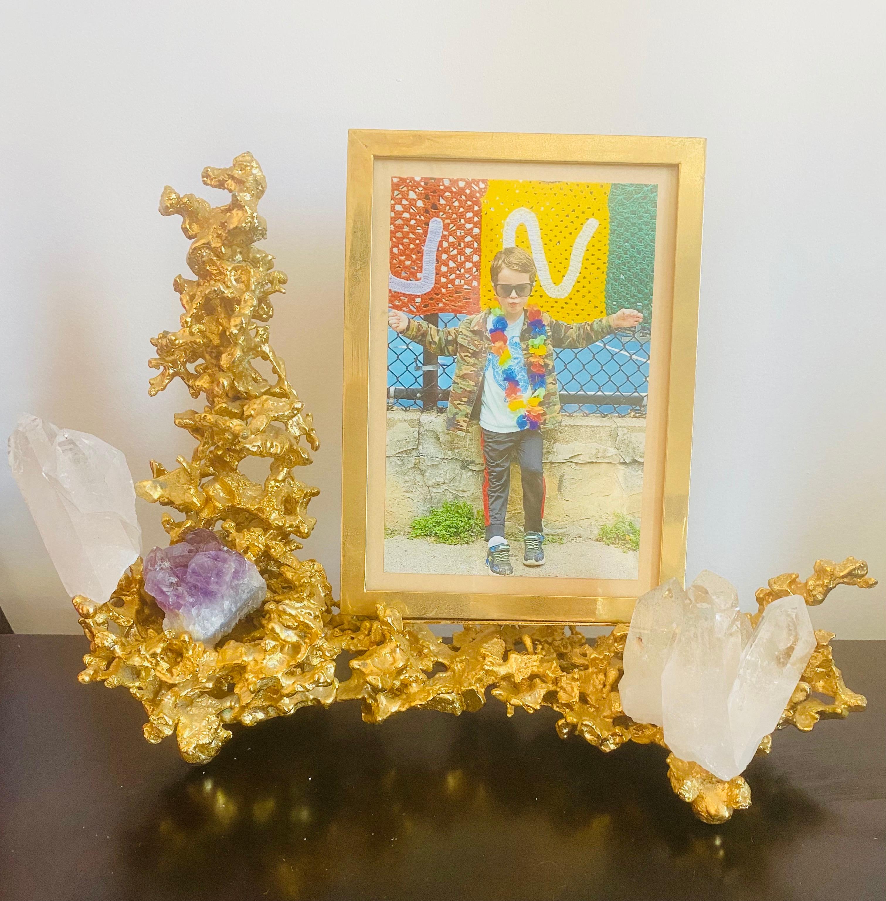 Claude Victor Boeltz French 1970s Gold Bronze Crystal Amethyst Picture Frame For Sale 6