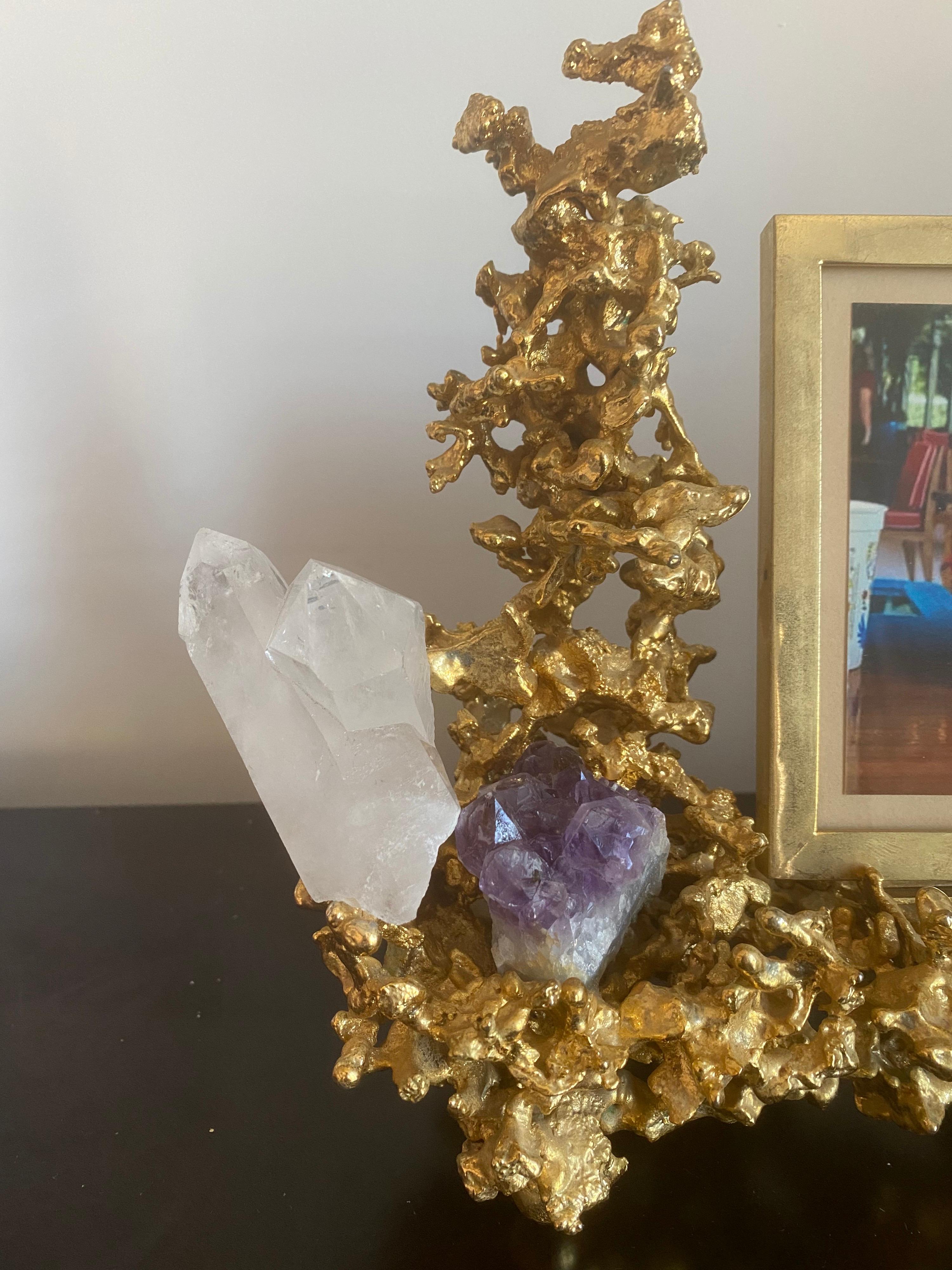 Claude Victor Boeltz French 1970s Gold Bronze Crystal Amethyst Picture Frame For Sale 7