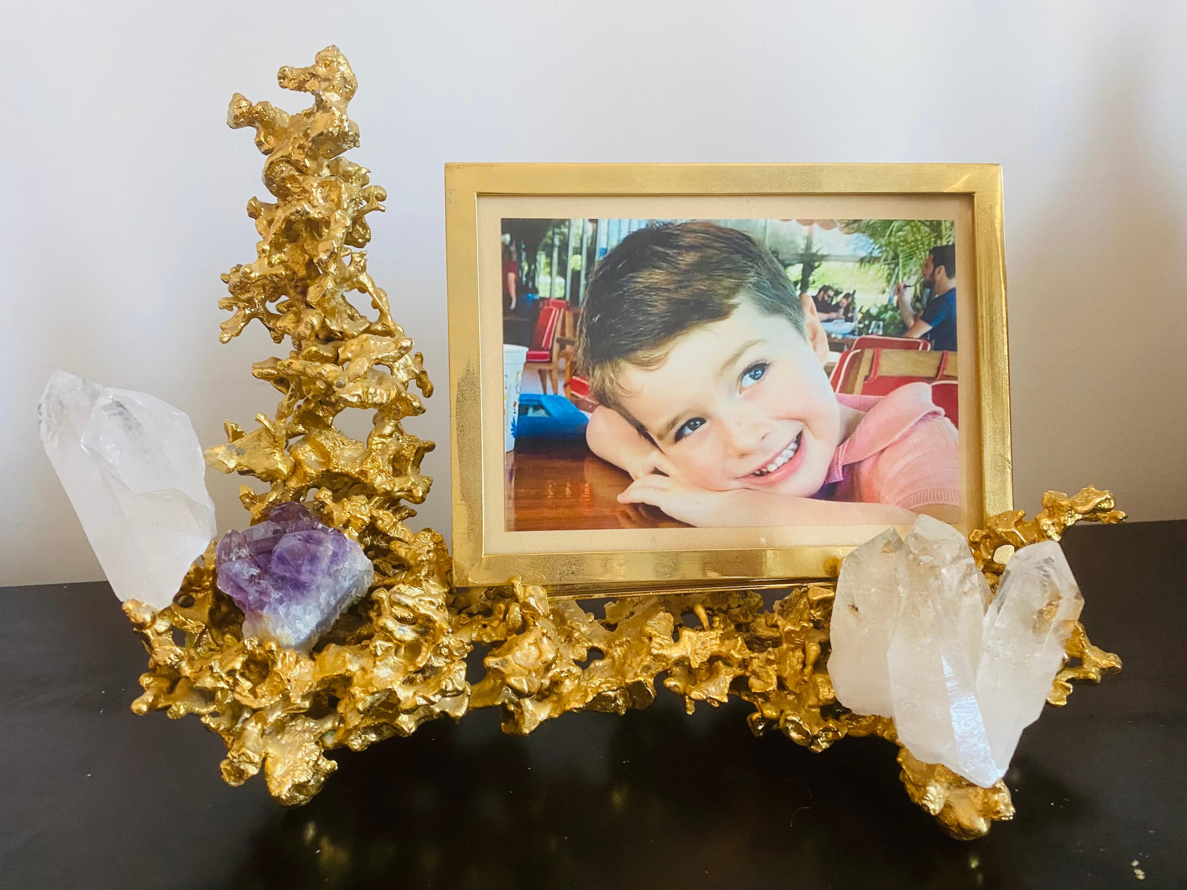 Claude Victor Boeltz French 1970s Gold Bronze Crystal Amethyst Picture Frame For Sale 8