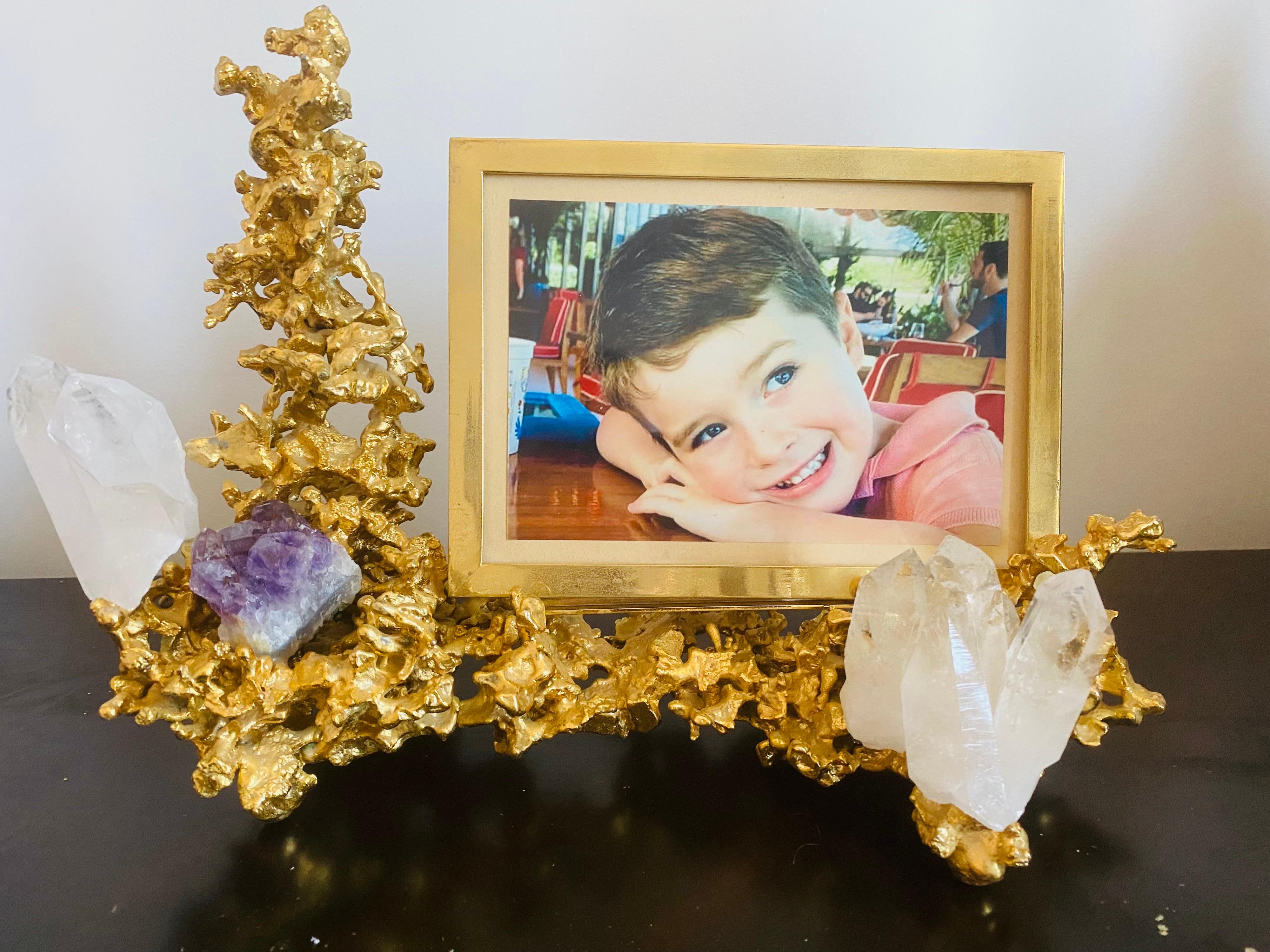 Claude Victor Boeltz French 1970s Gold Bronze Crystal Amethyst Picture Frame For Sale 9