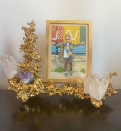 Claude Victor Boeltz Cadre photo français des années 1970 en bronze doré et cristal d'améthyste