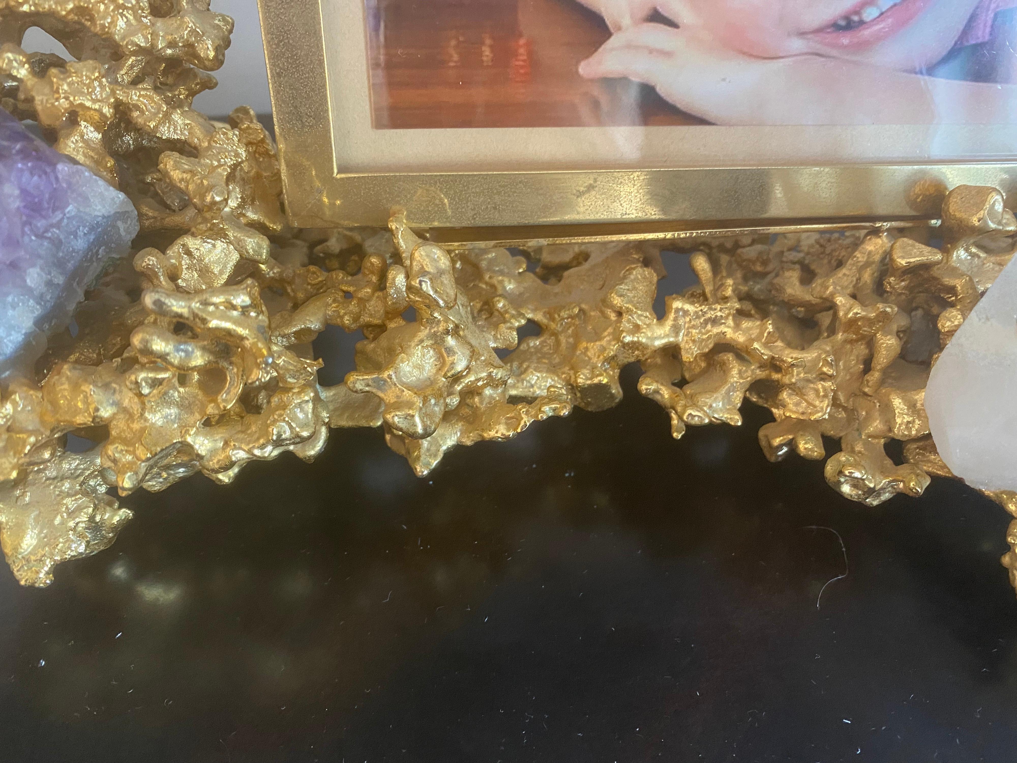 Claude Victor Boeltz Französisch 1970er Jahre Gold Bronze Kristall Amethyst Bilderrahmen im Angebot 1