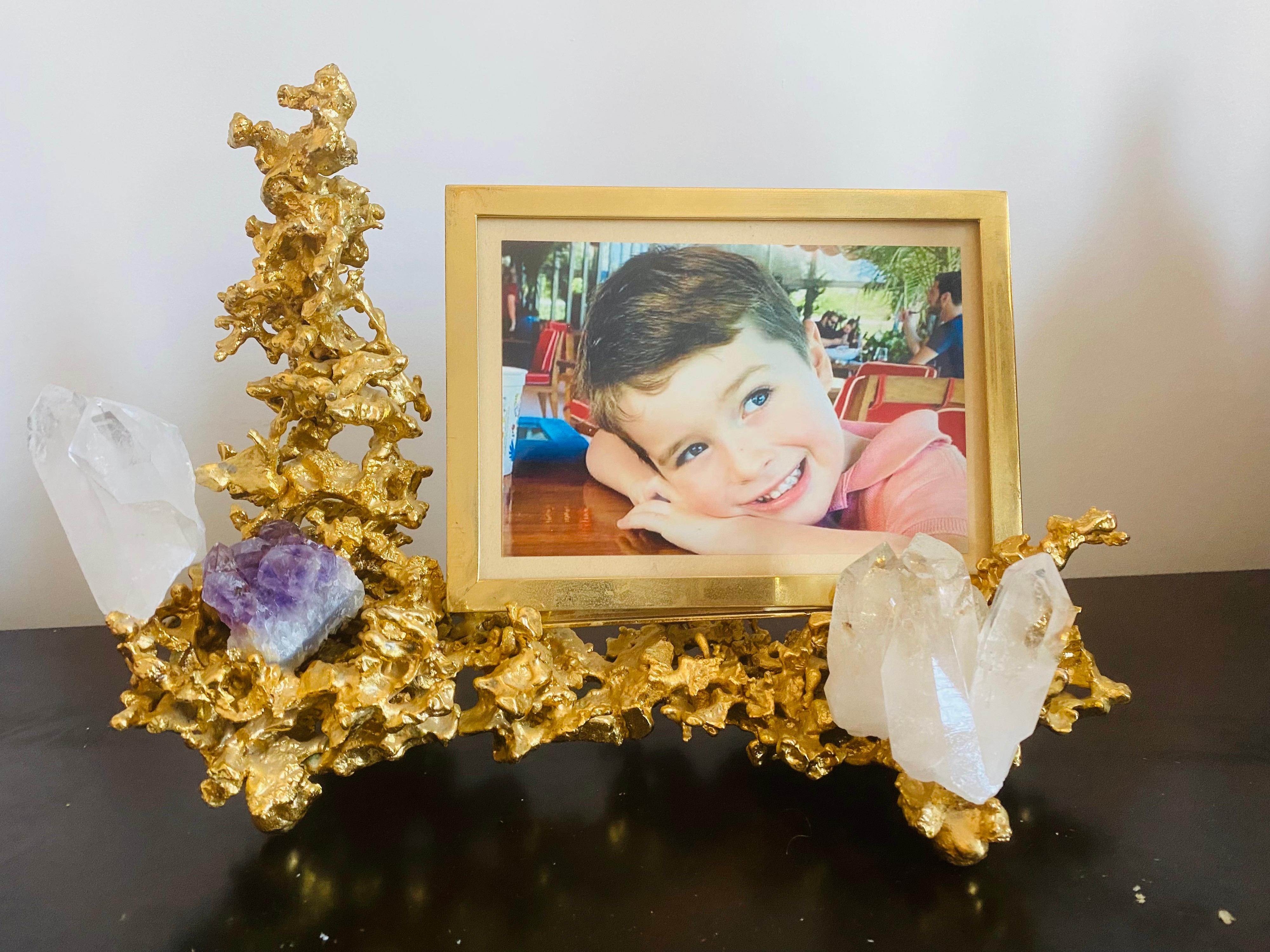 Claude Victor Boeltz French 1970s Gold Bronze Crystal Amethyst Picture Frame For Sale 4