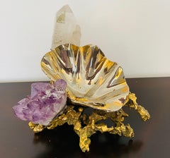 Claude Victor Boeltz French Golden Bronze Quartz Table Sculpture, 1970