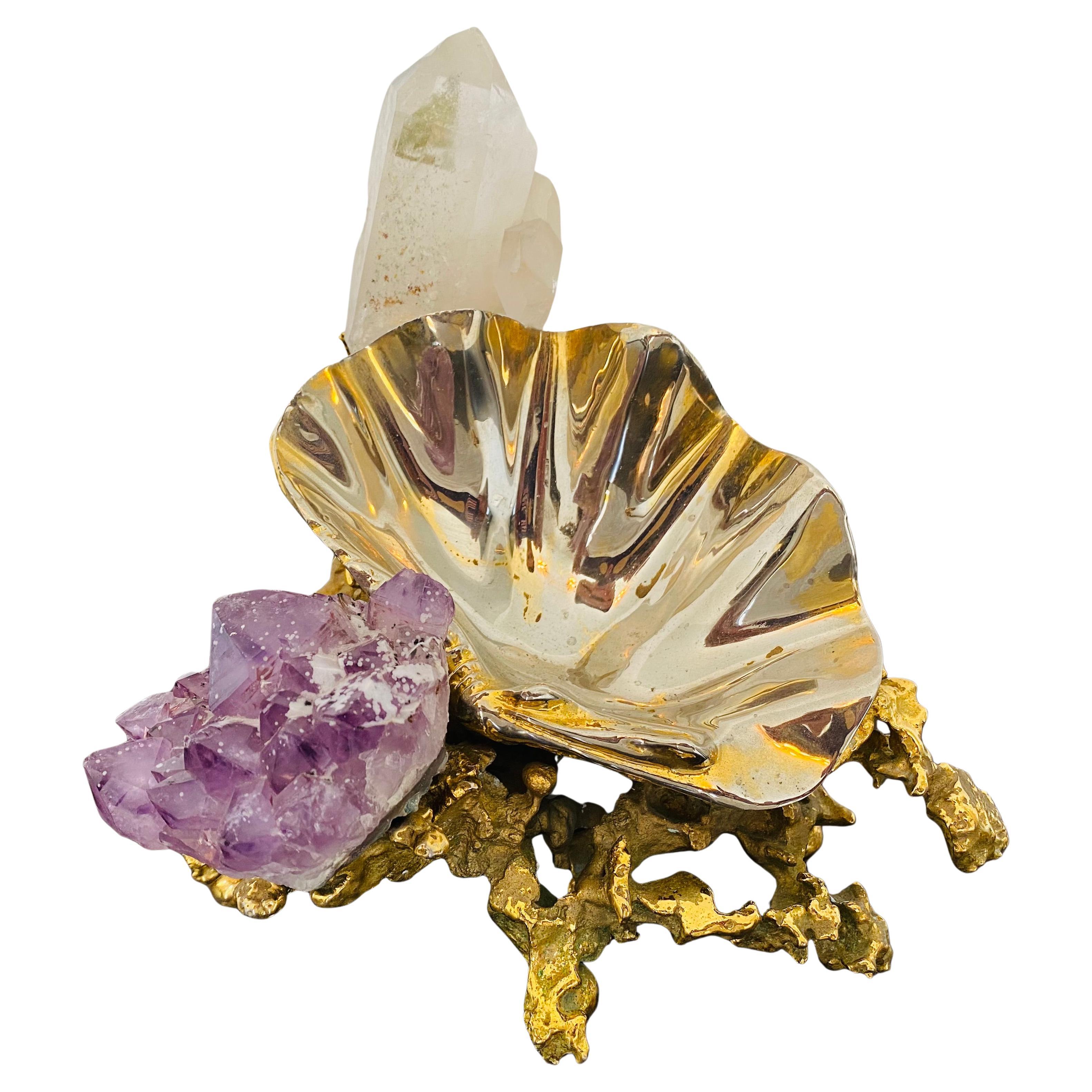 Claude Victor Boeltz French Golden Bronze Quartz Table Sculpture, 1970