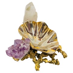 Claude Victor Boeltz French Golden Bronze Quartz Table Sculpture, 1970