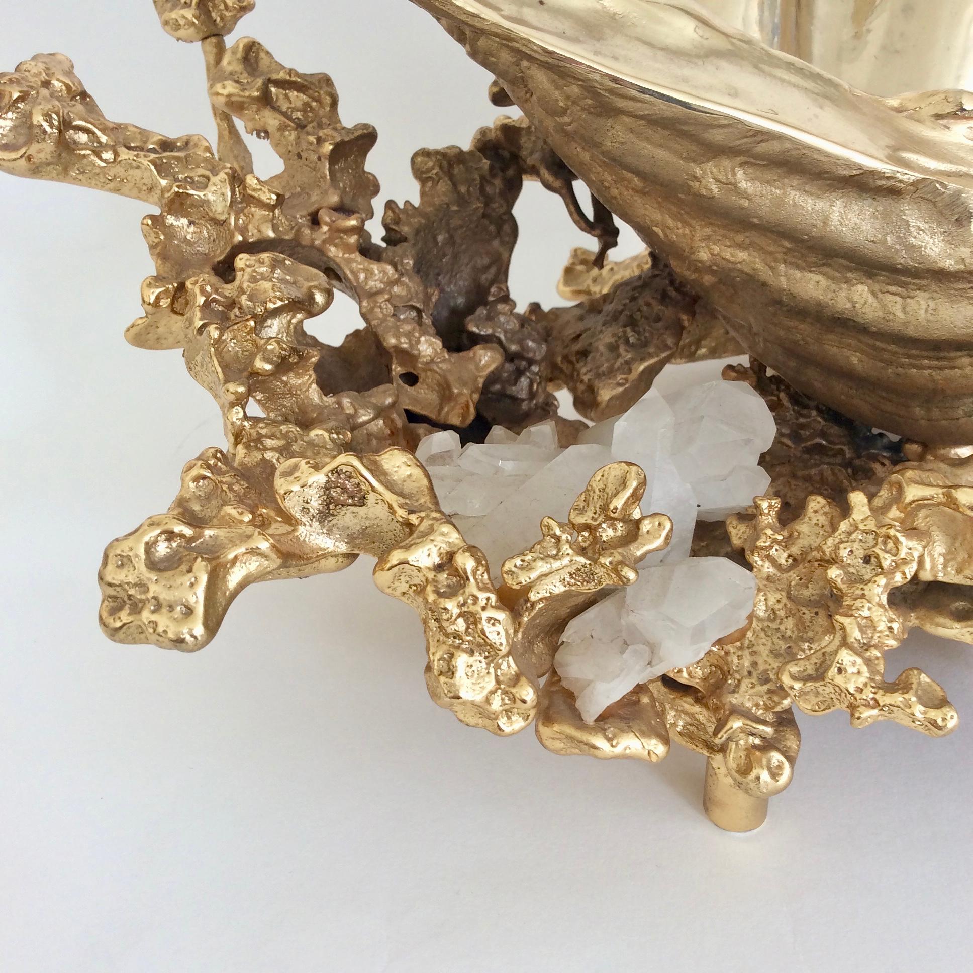 Hollywood Regency Gilded Bronze and Quartz Table Centerpiece by Claude Victor Boeltz France For Sale