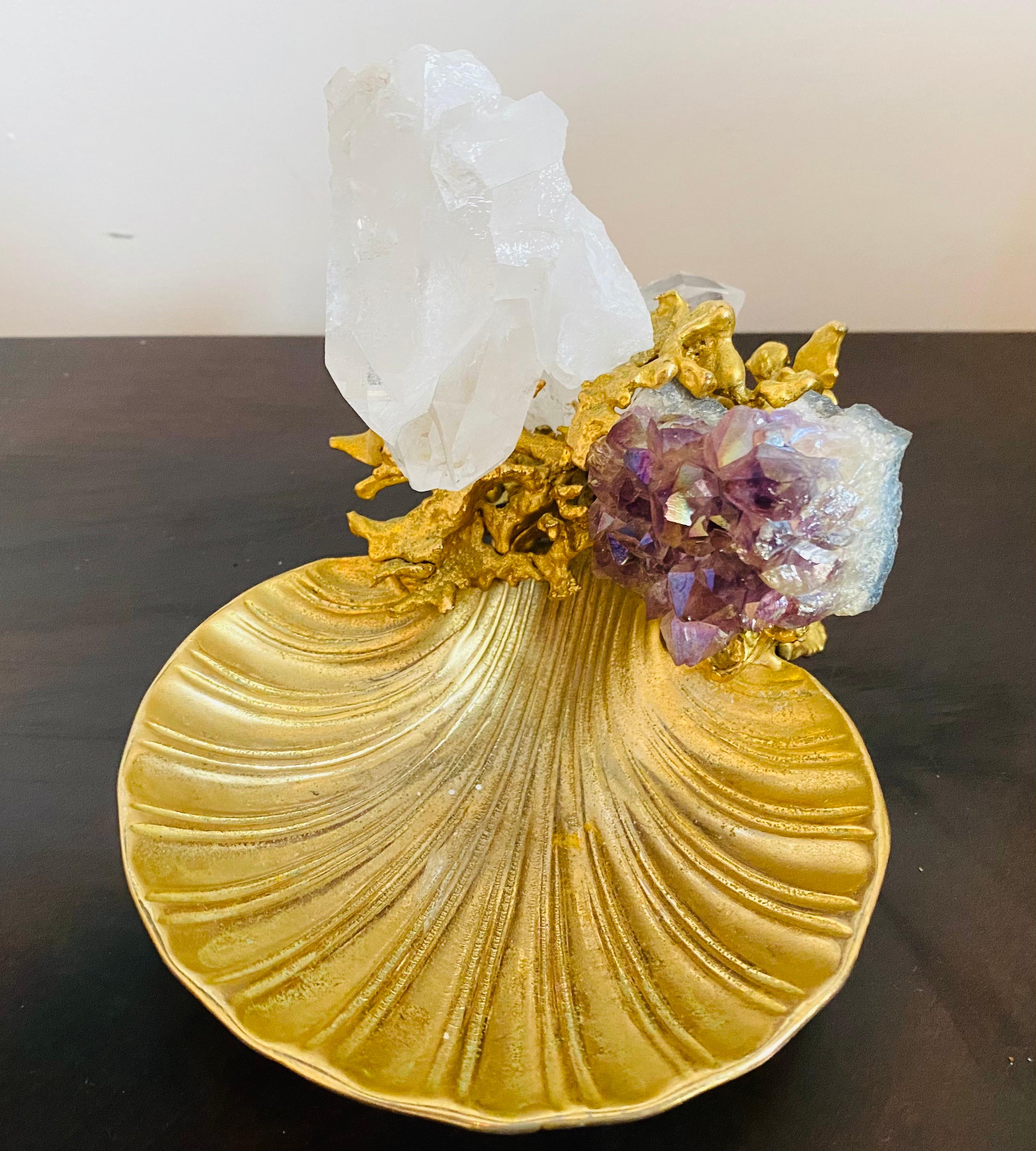 Late 20th Century Claude Victor Boeltz Golden Crystal French 1970s Table Sculpture For Sale